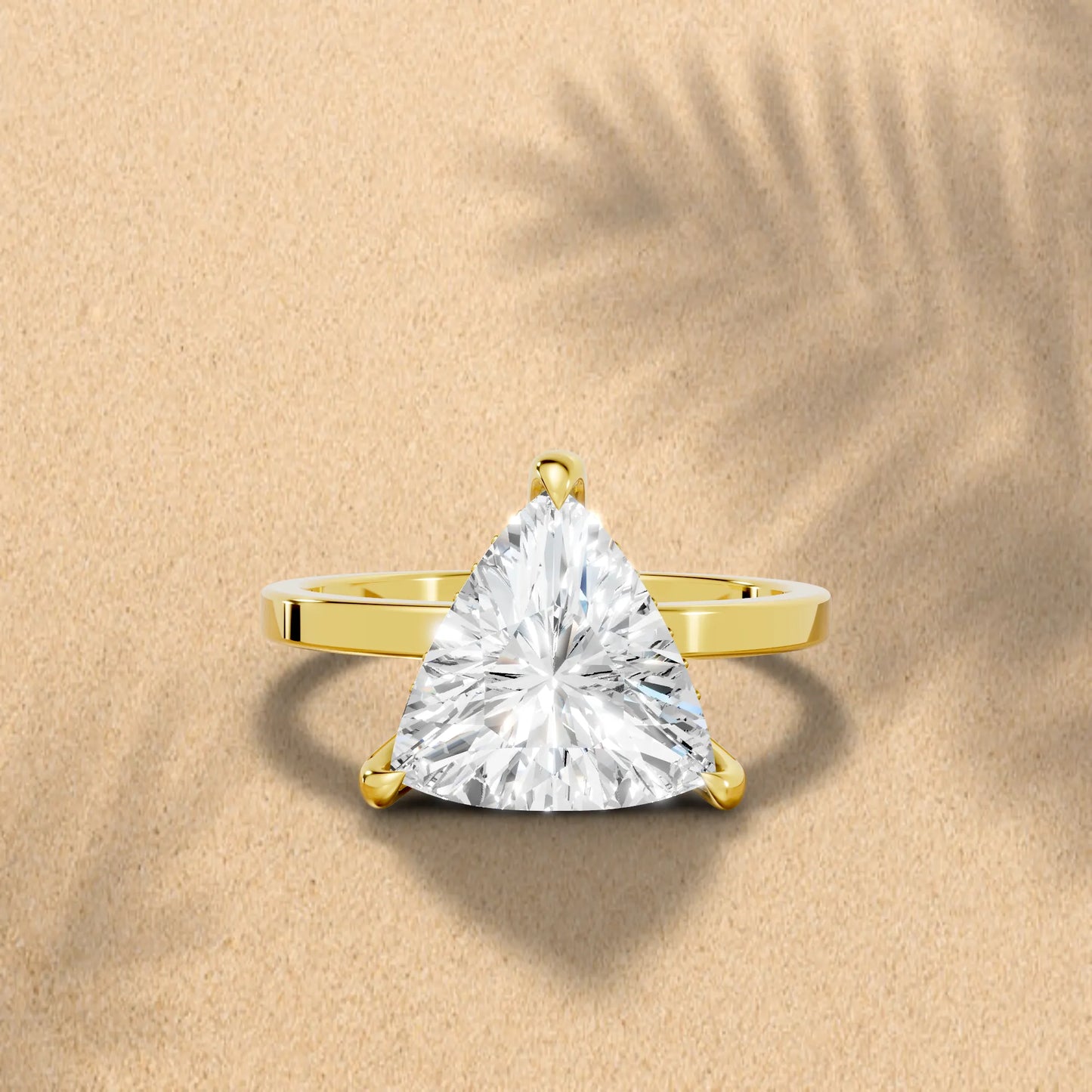 14K Gold Triangle Cut Diamond Hidden Halo Engagement Ring