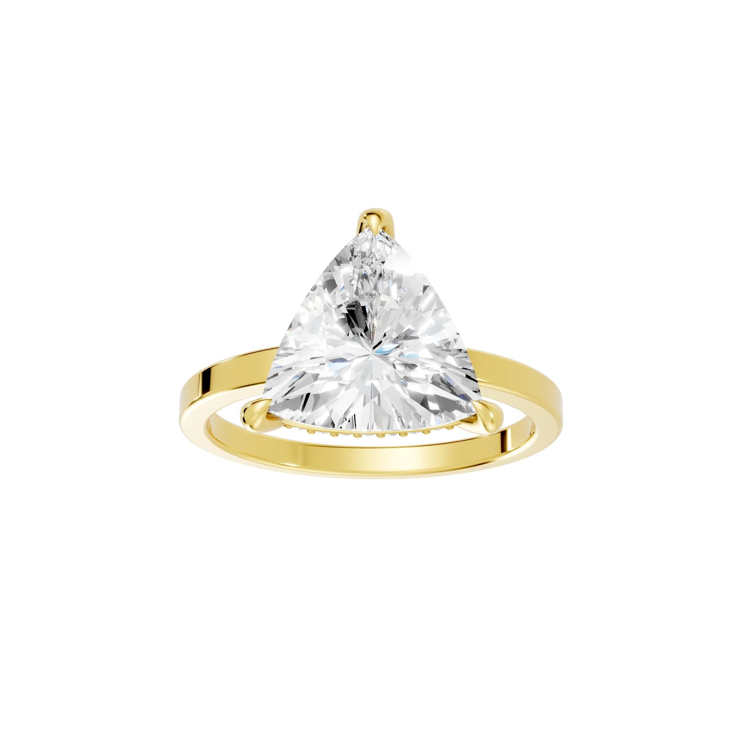 14K Gold Triangle Cut Diamond Hidden Halo Engagement Ring