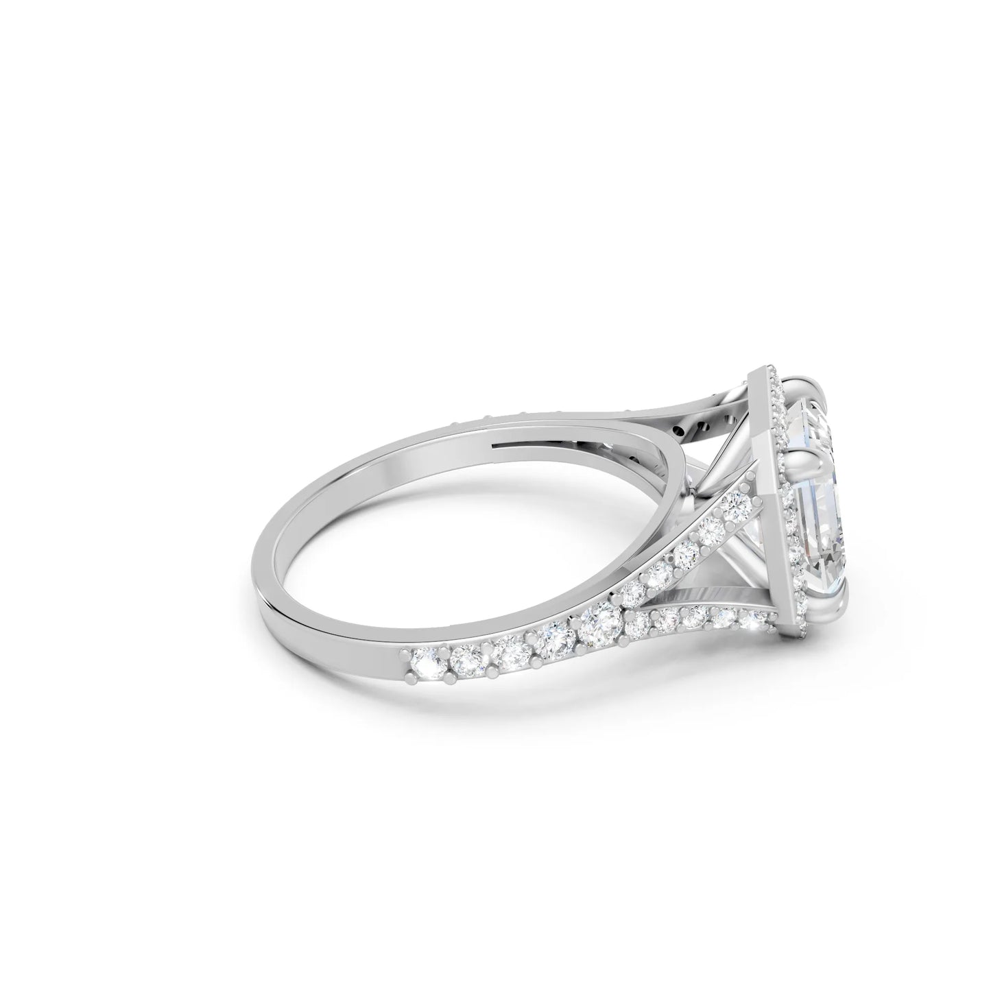 14K Gold Asscher Cut Diamond Split Shank Halo Engagement Ring