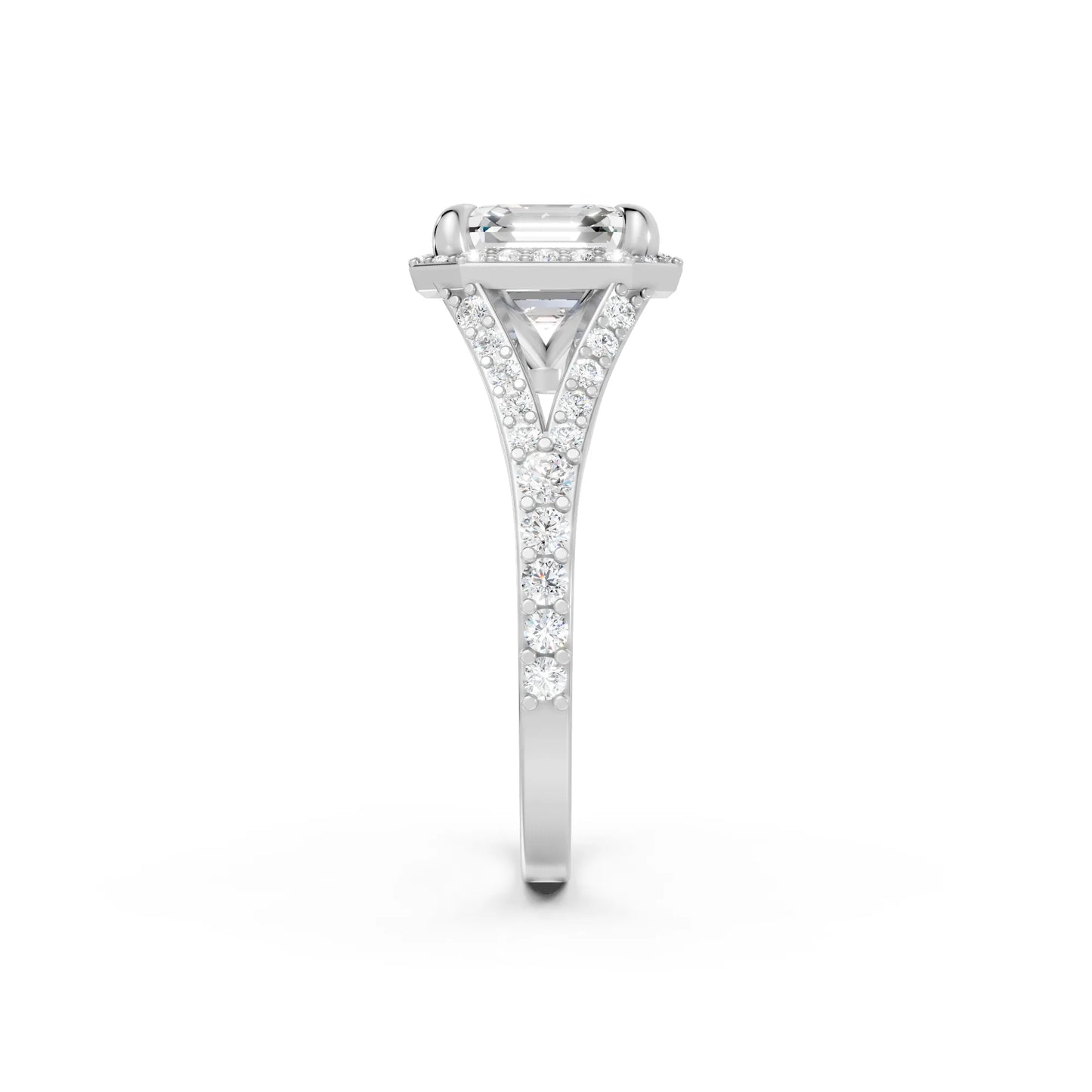 14K Gold Asscher Cut Diamond Split Shank Halo Engagement Ring