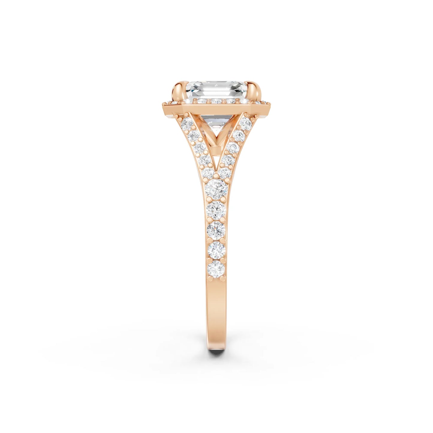 14K Gold Asscher Cut Diamond Split Shank Halo Engagement Ring