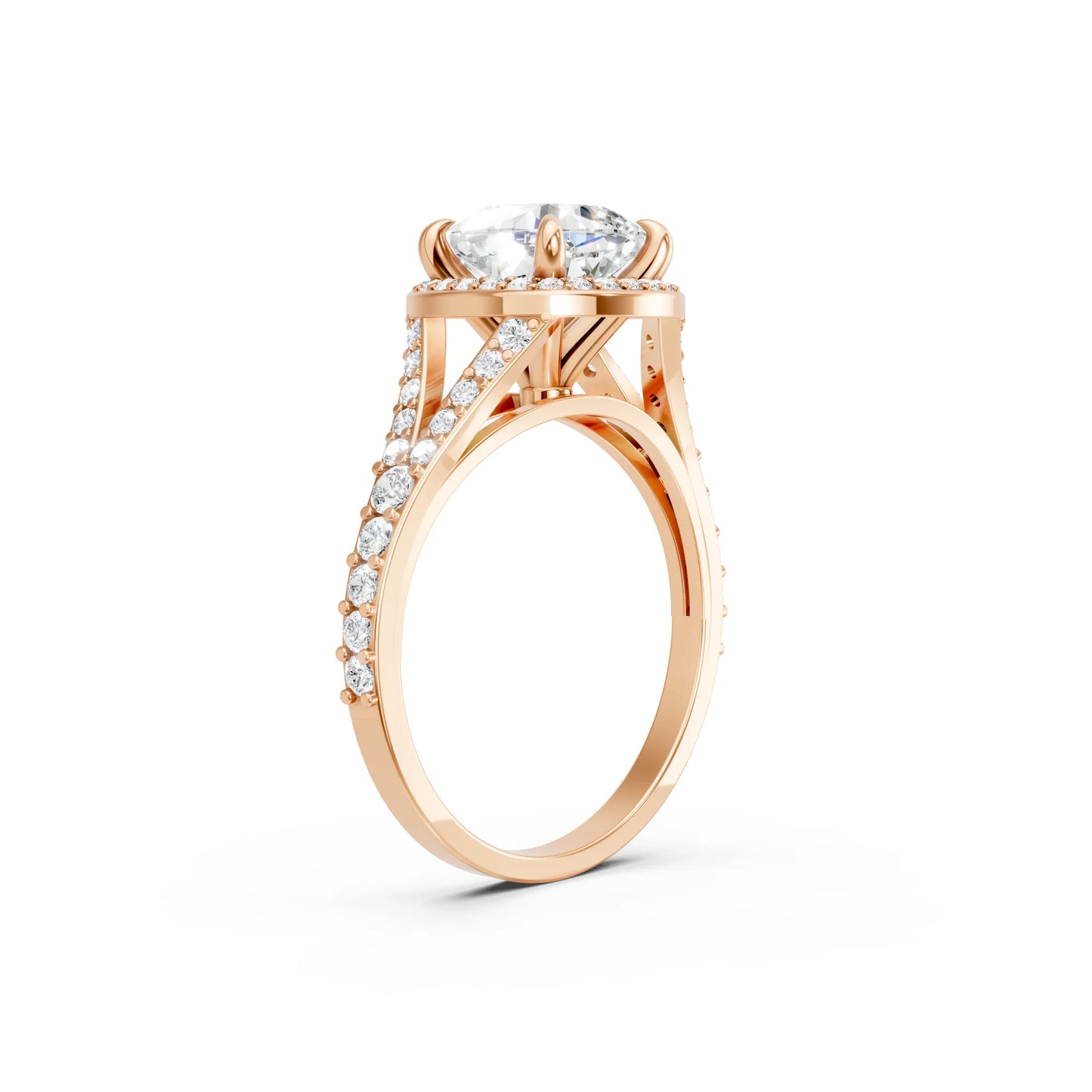 14K Gold Cushion Cut Diamond Split Shank Halo Engagement Ring