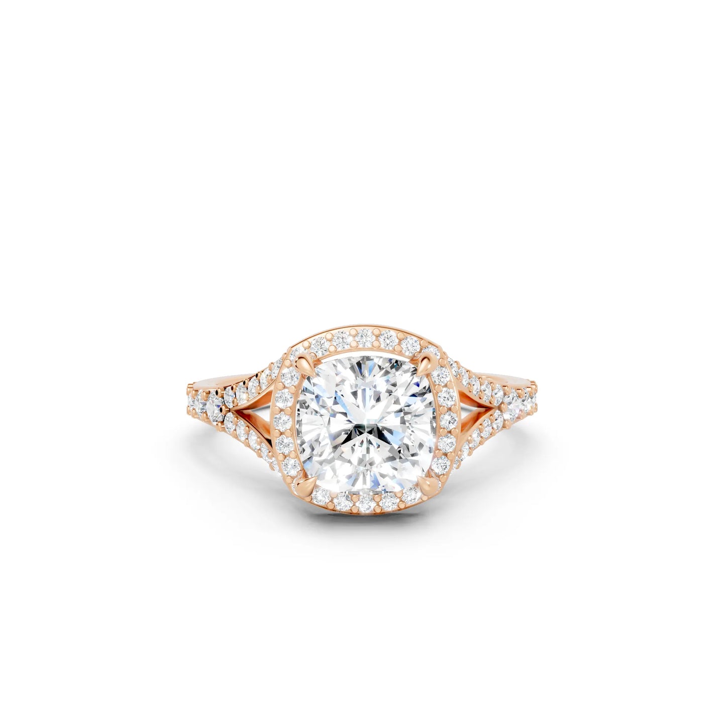 14K Gold Cushion Cut Diamond Split Shank Halo Engagement Ring