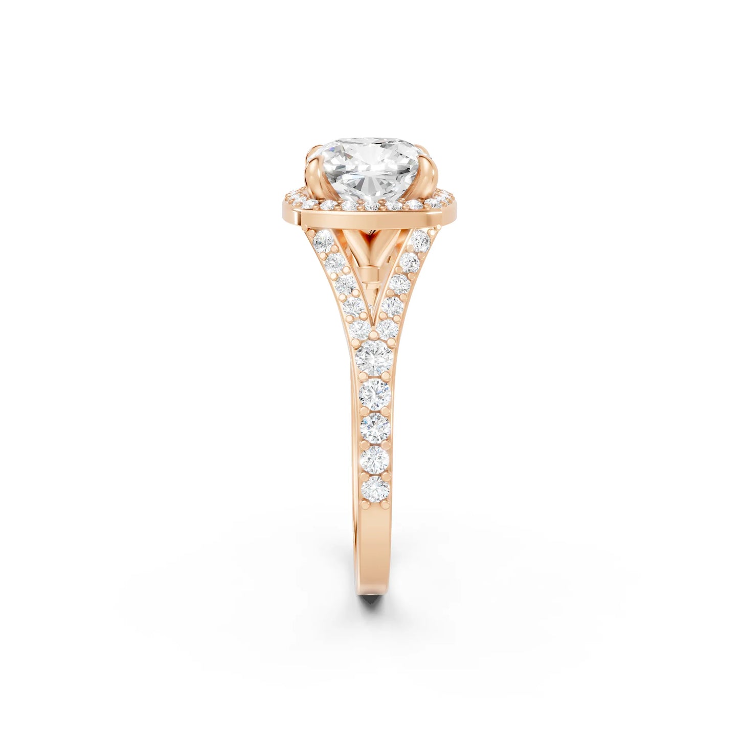 14K Gold Cushion Cut Diamond Split Shank Halo Engagement Ring
