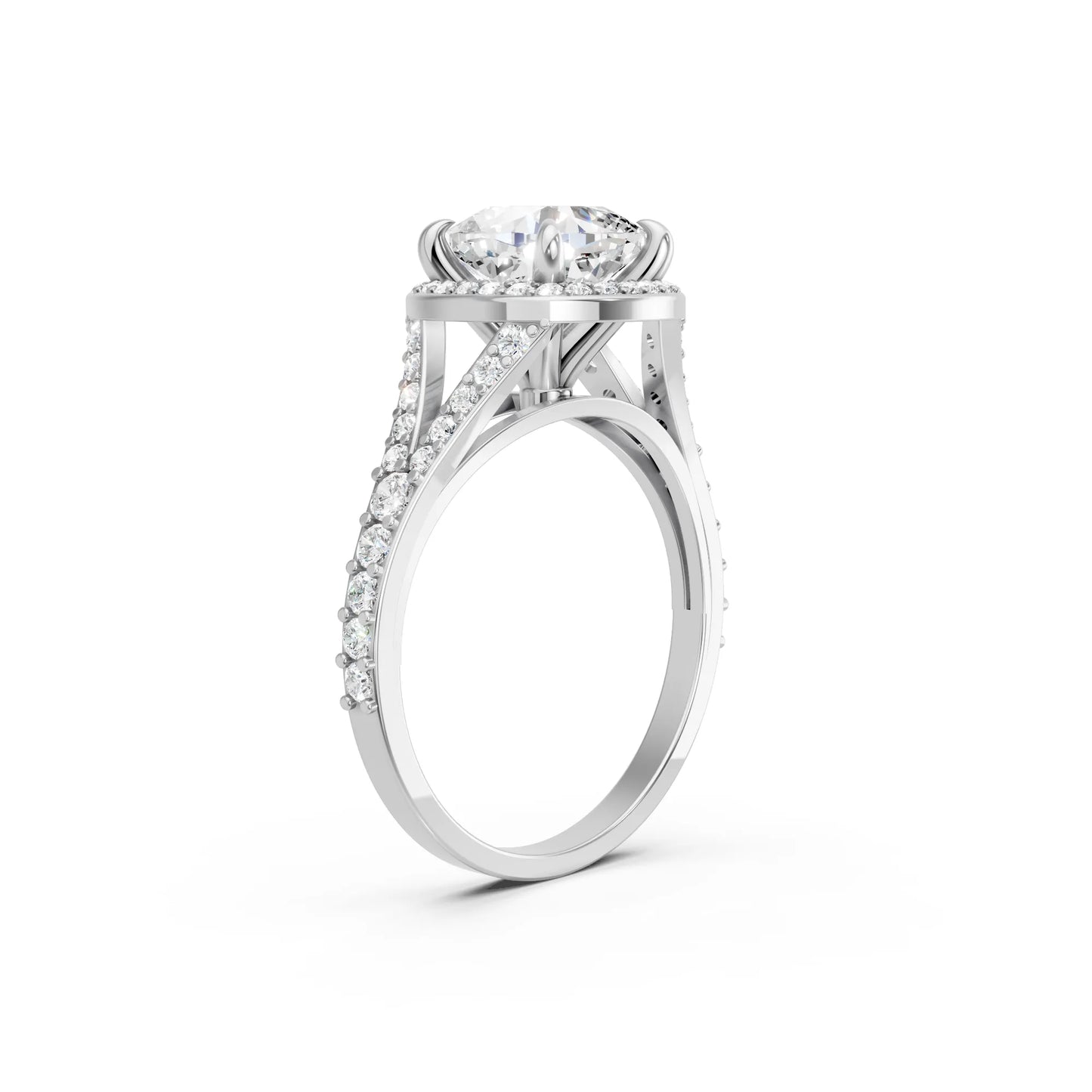 14K Gold Cushion Cut Diamond Split Shank Halo Engagement Ring