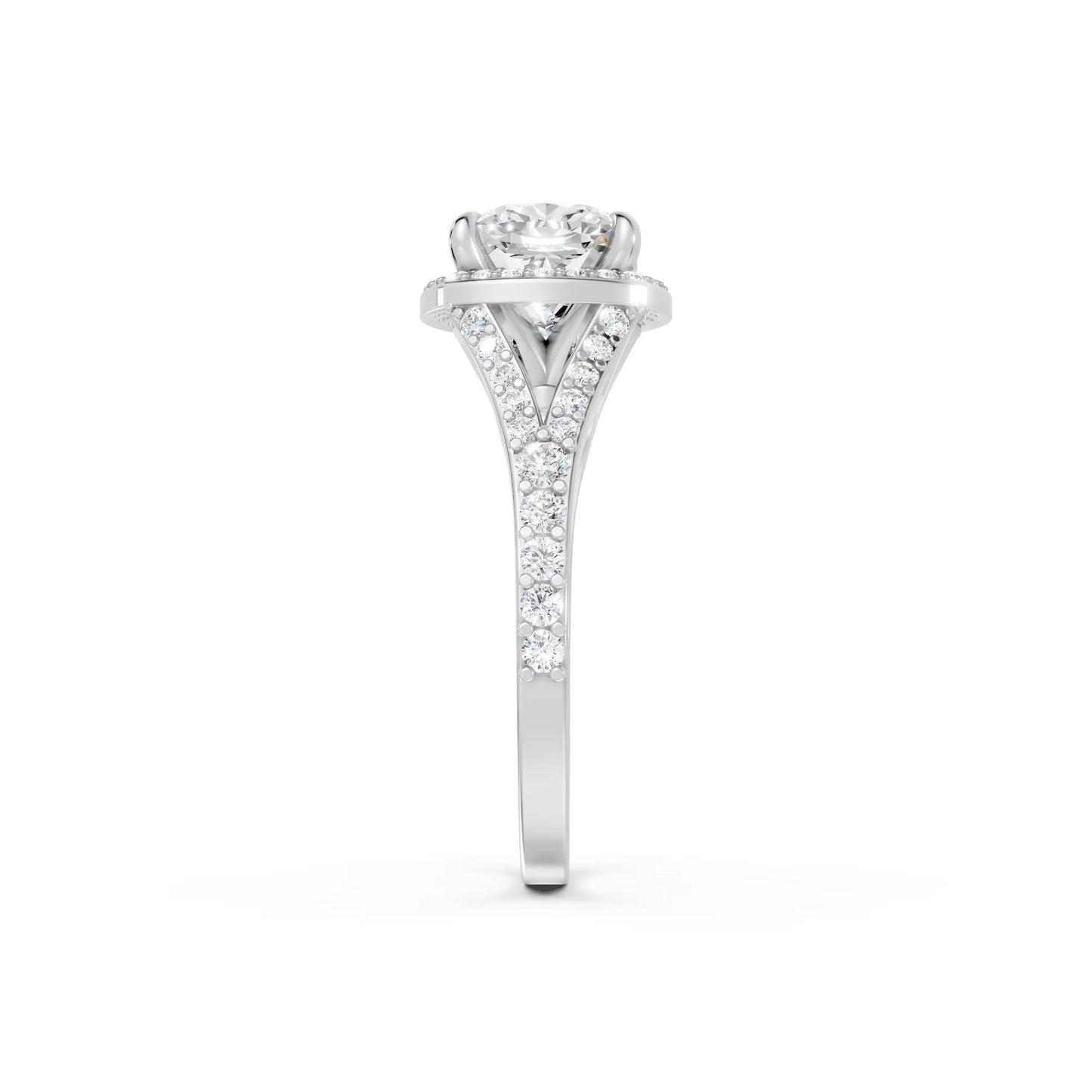 14K Gold Cushion Cut Diamond Split Shank Halo Engagement Ring