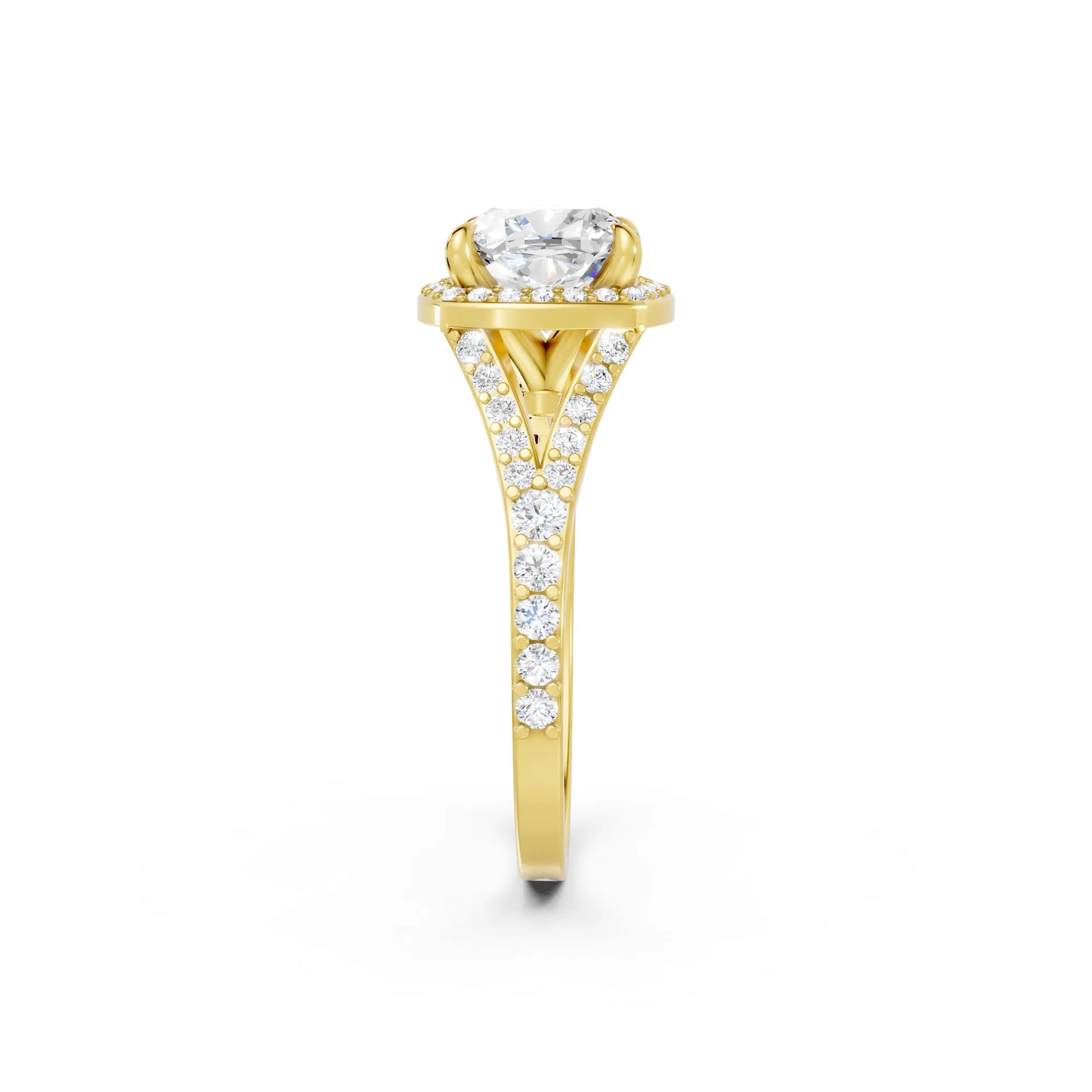14K Gold Cushion Cut Diamond Split Shank Halo Engagement Ring