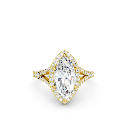 14K Gold Marquise Cut Diamond Split Shank Halo Engagement Ring