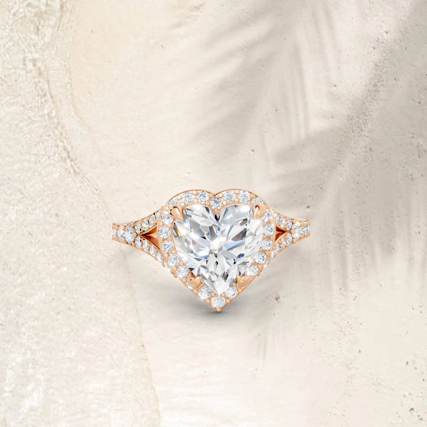 14K Gold Heart Cut Diamond Split Shank Halo Engagement Ring