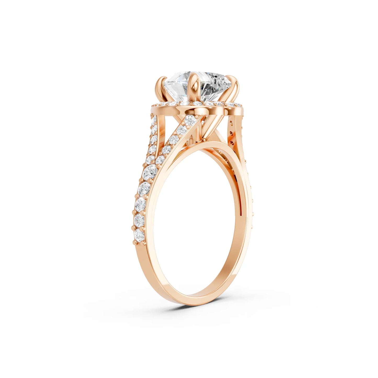 14K Gold Heart Cut Diamond Split Shank Halo Engagement Ring