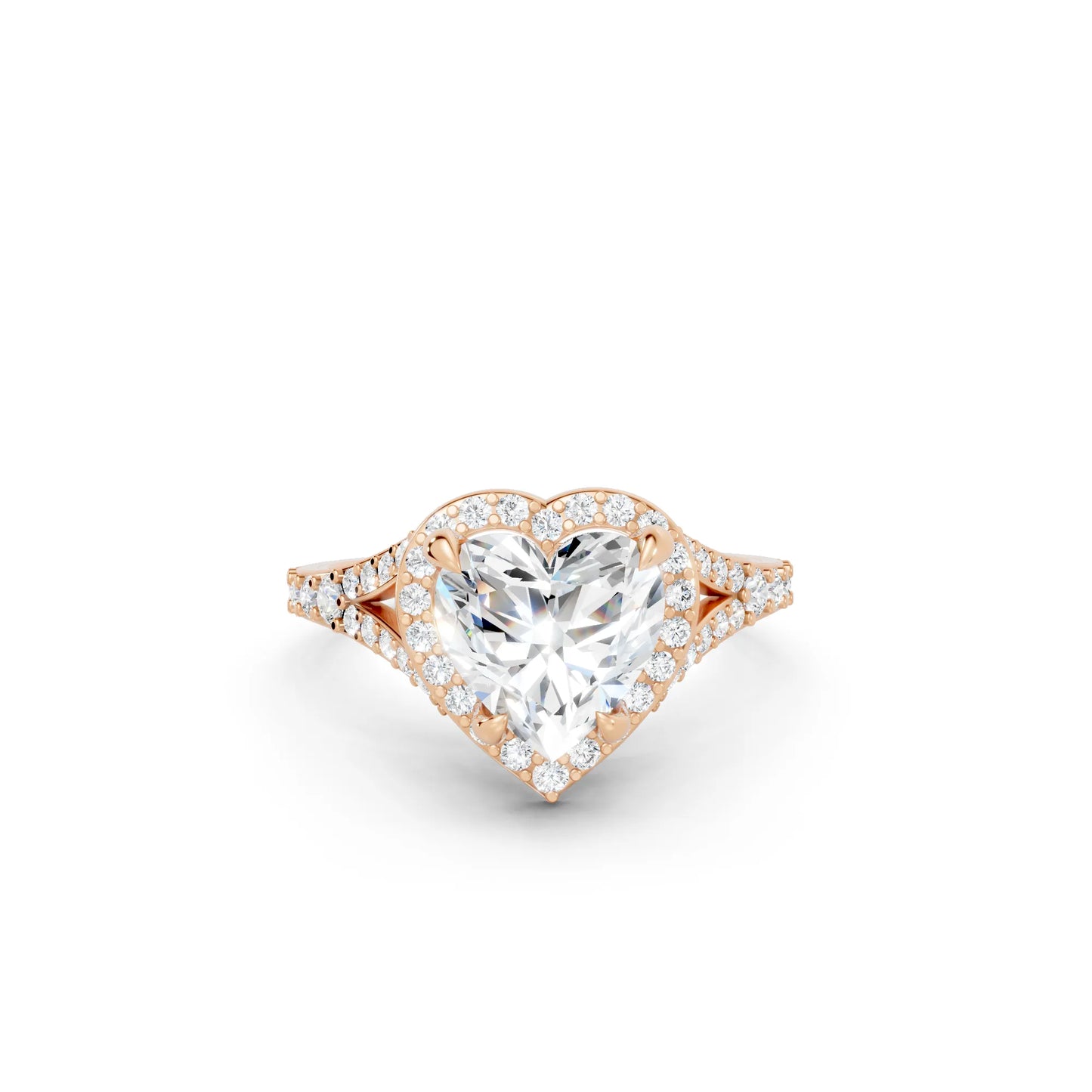 14K Gold Heart Cut Diamond Split Shank Halo Engagement Ring