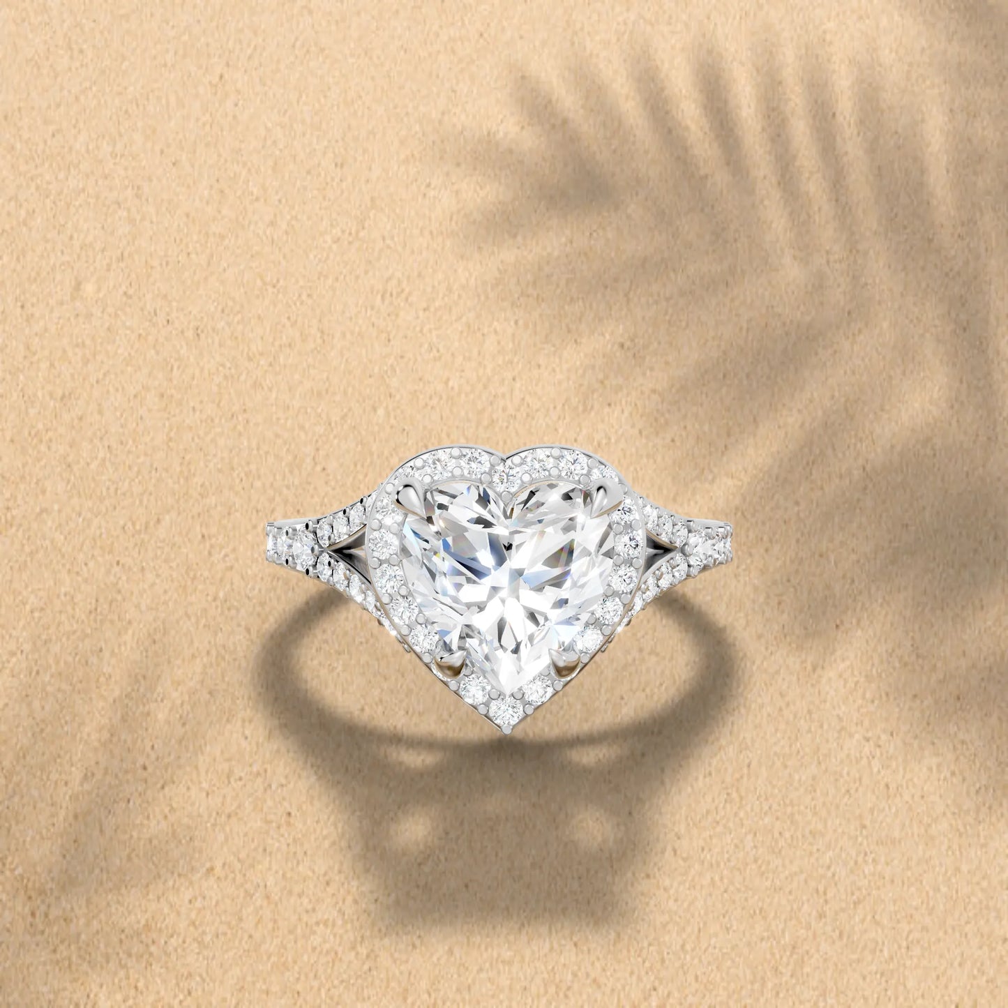 14K Gold Heart Cut Diamond Split Shank Halo Engagement Ring