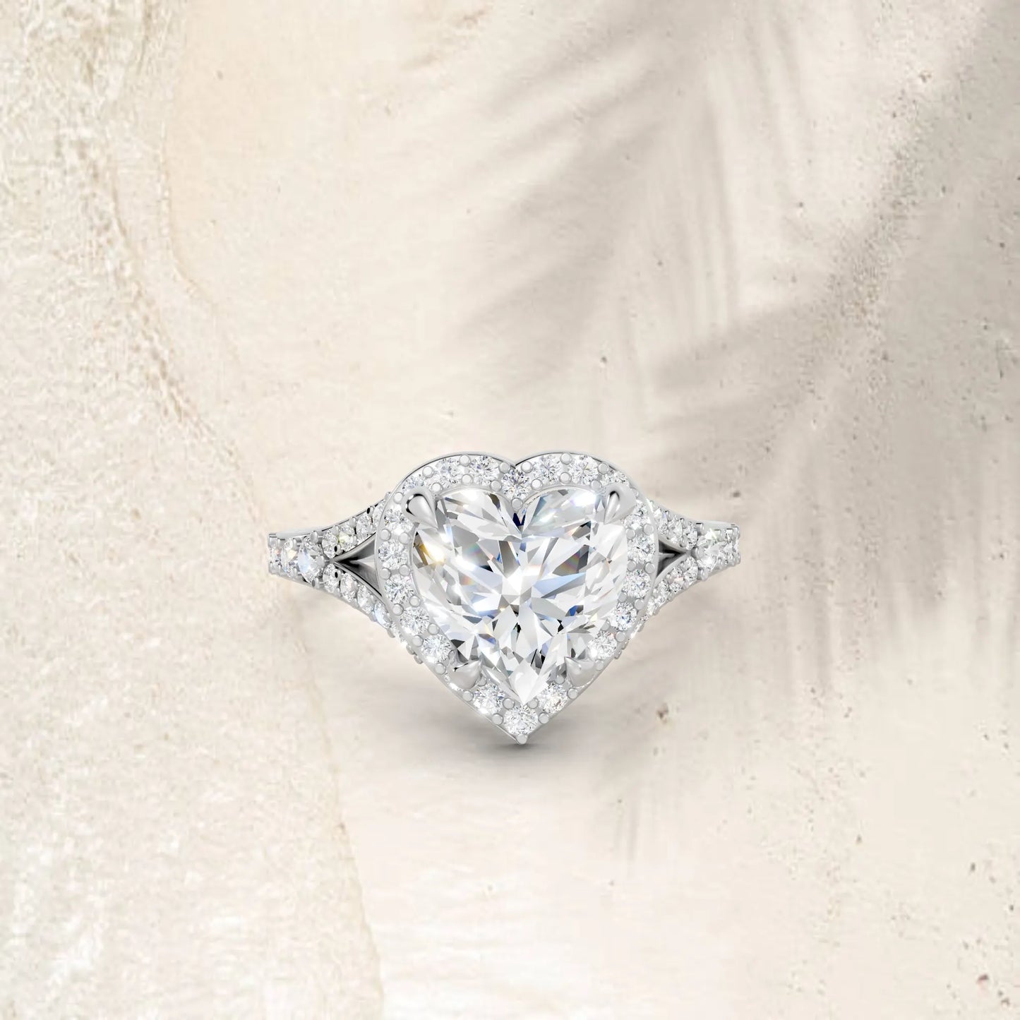 14K Gold Heart Cut Diamond Split Shank Halo Engagement Ring