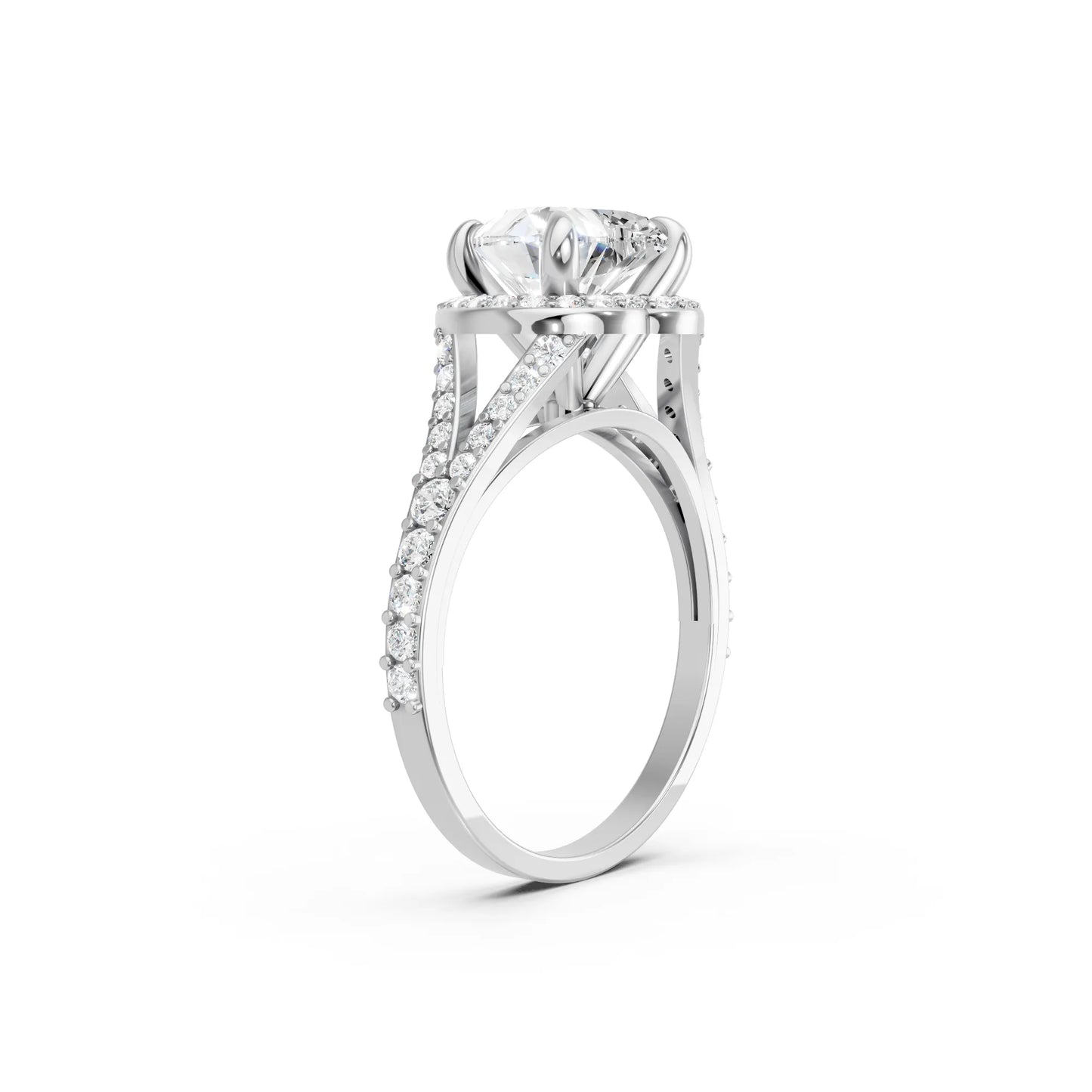 14K Gold Heart Cut Diamond Split Shank Halo Engagement Ring