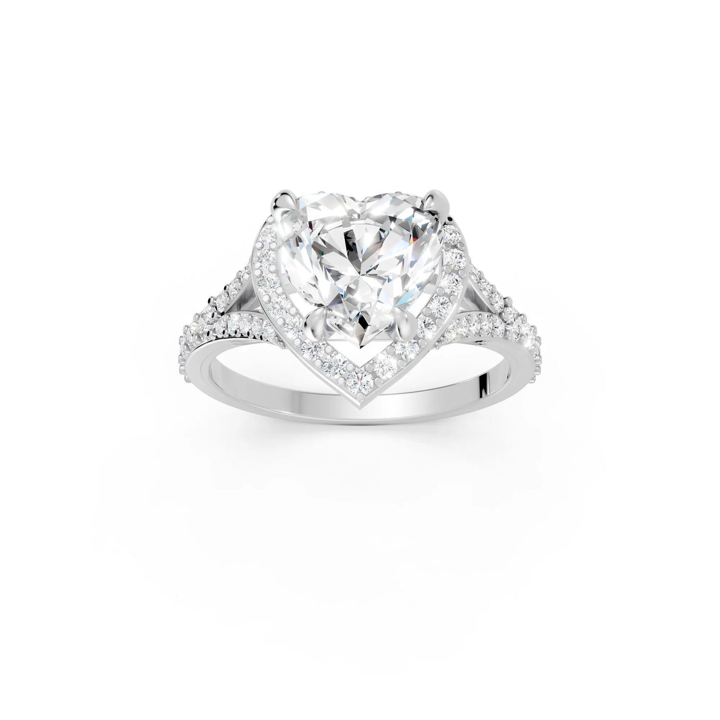 14K Gold Heart Cut Diamond Split Shank Halo Engagement Ring