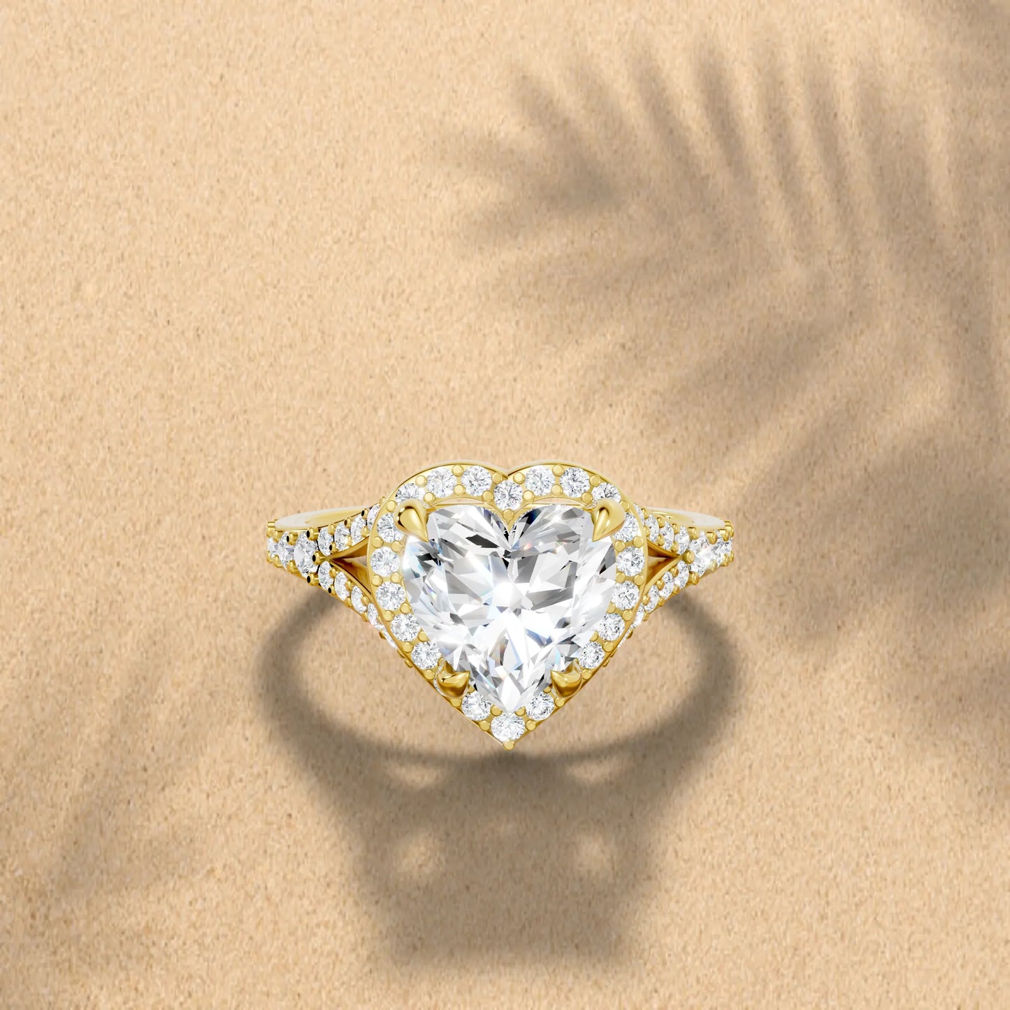 14K Gold Heart Cut Diamond Split Shank Halo Engagement Ring