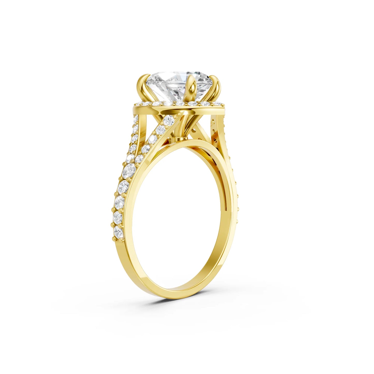 14K Gold Heart Cut Diamond Split Shank Halo Engagement Ring