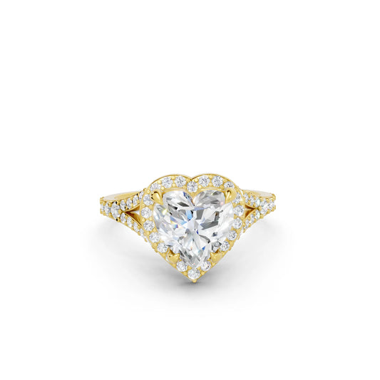 14K Gold Heart Cut Diamond Split Shank Halo Engagement Ring
