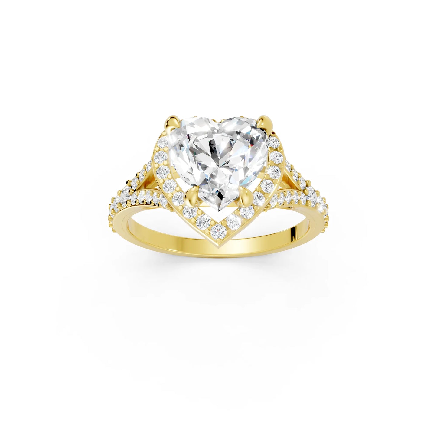 14K Gold Heart Cut Diamond Split Shank Halo Engagement Ring