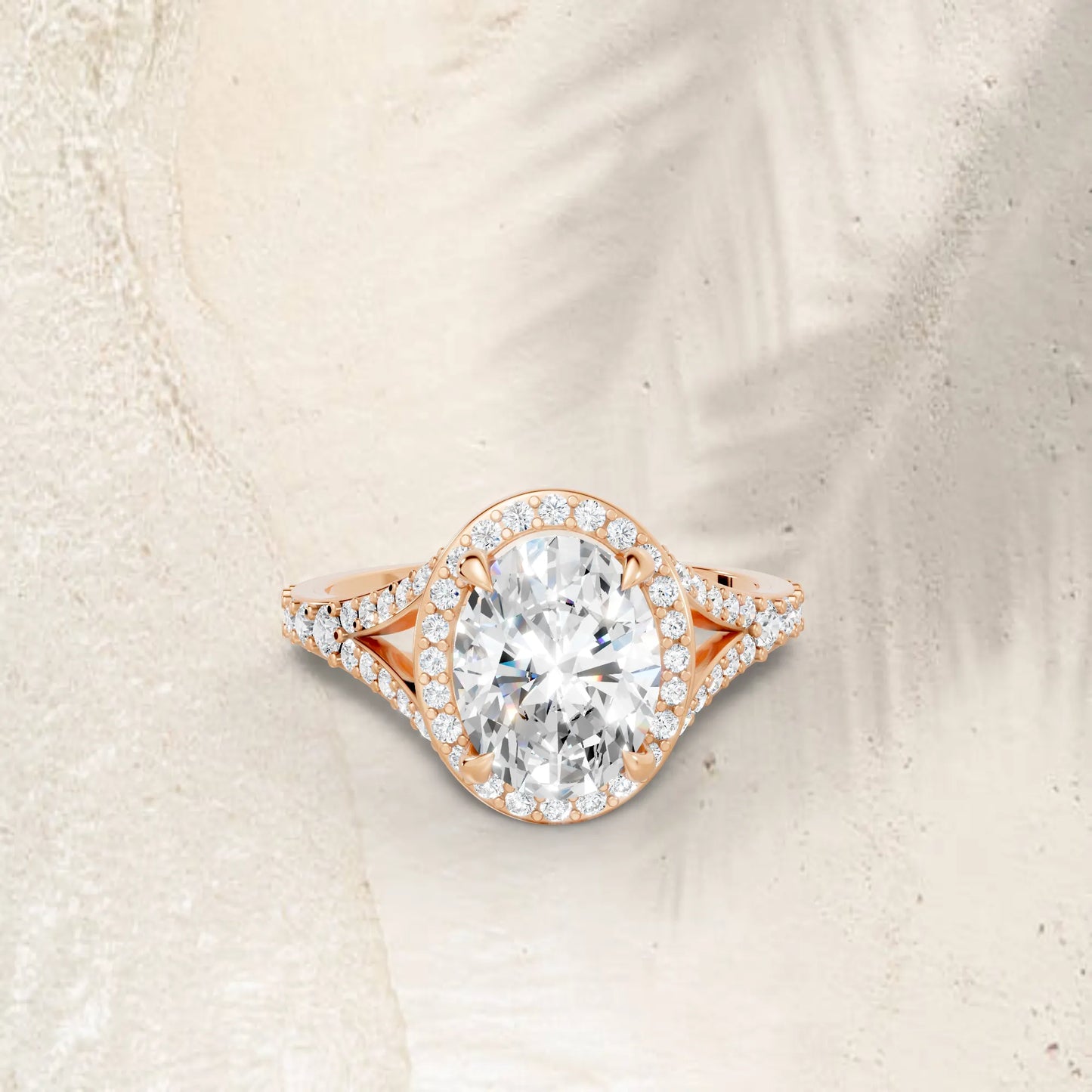 14K Gold Oval Cut Diamond Split Shank Halo Engagement Ring
