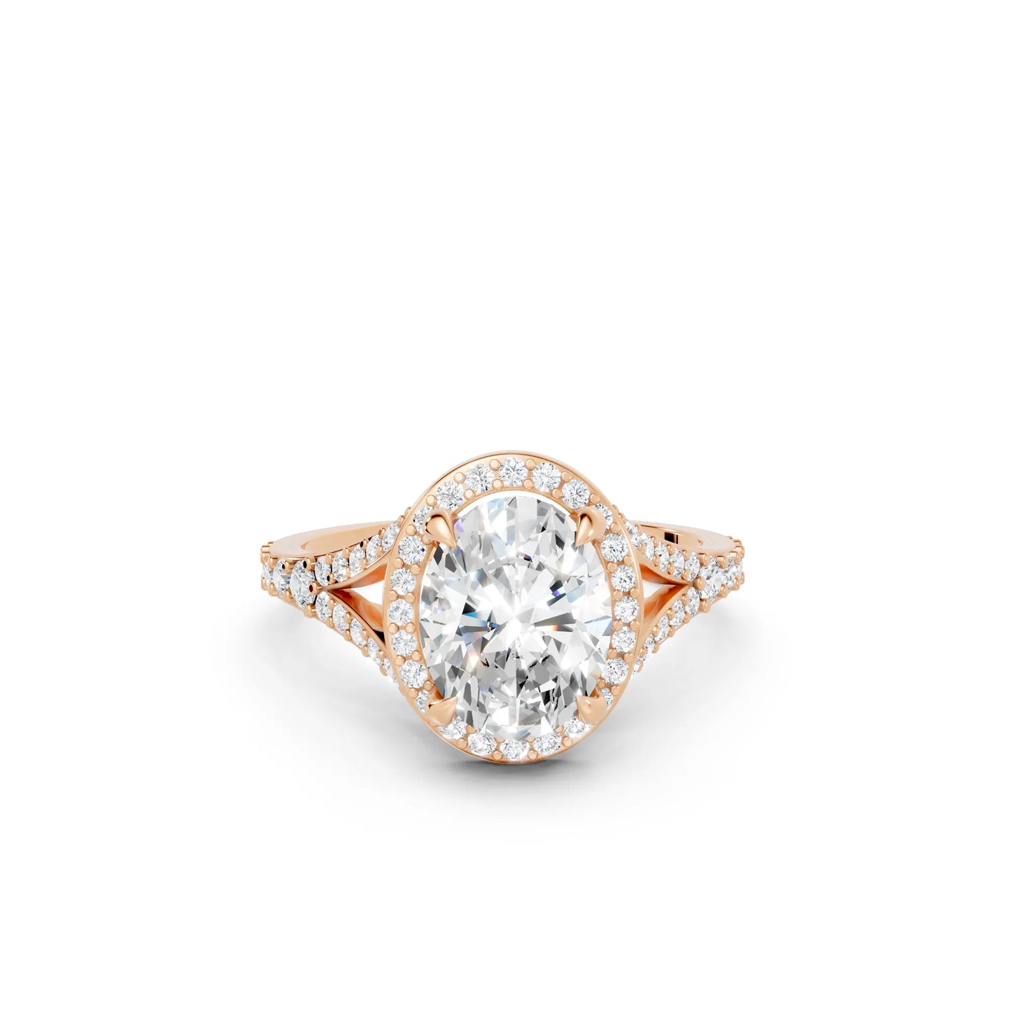 14K Gold Oval Cut Diamond Split Shank Halo Engagement Ring
