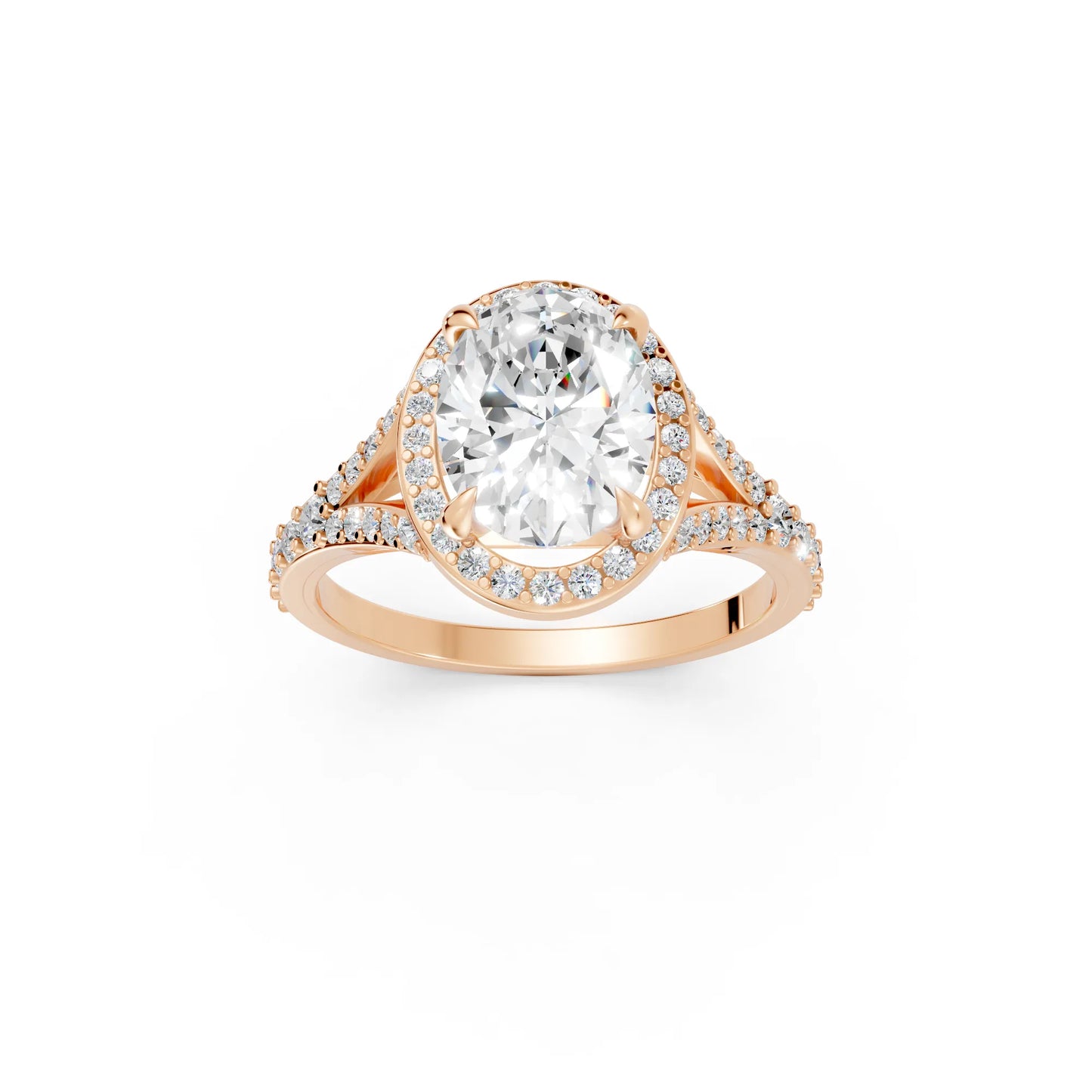 14K Gold Oval Cut Diamond Split Shank Halo Engagement Ring