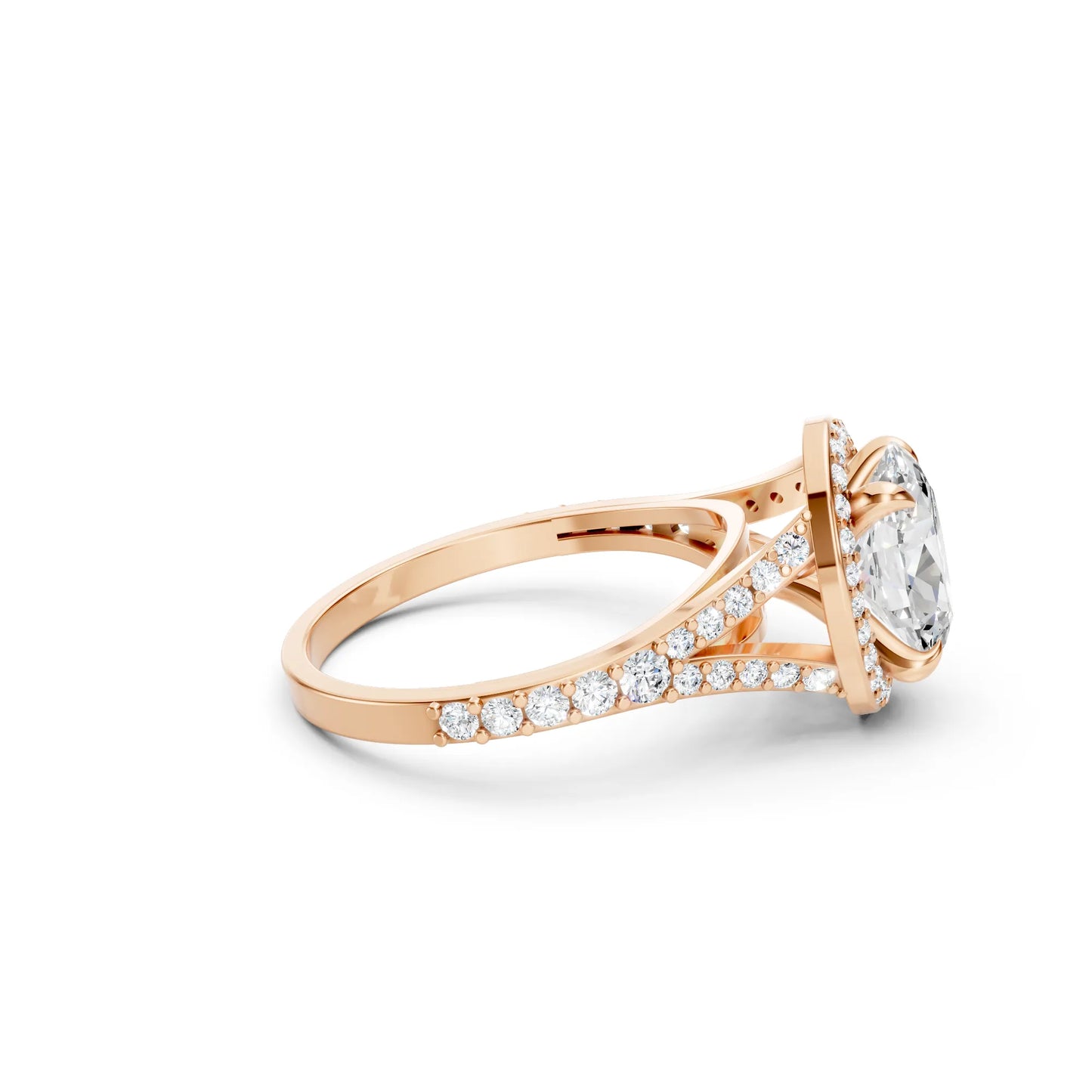 14K Gold Oval Cut Diamond Split Shank Halo Engagement Ring