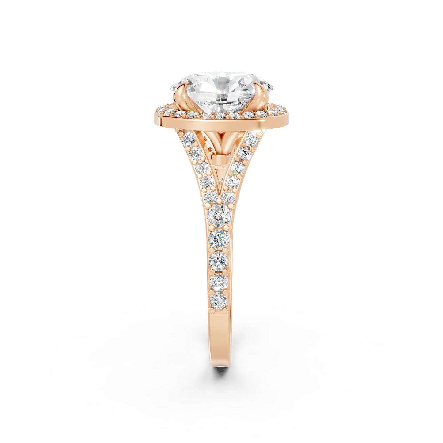 14K Gold Oval Cut Diamond Split Shank Halo Engagement Ring