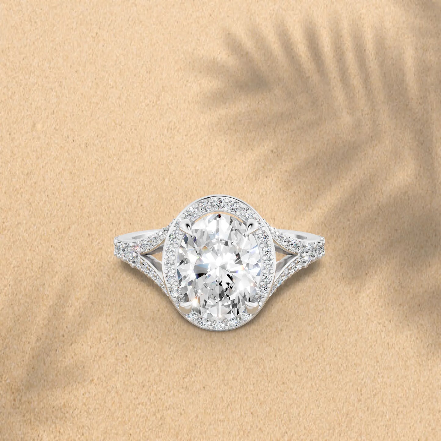 14K Gold Oval Cut Diamond Split Shank Halo Engagement Ring