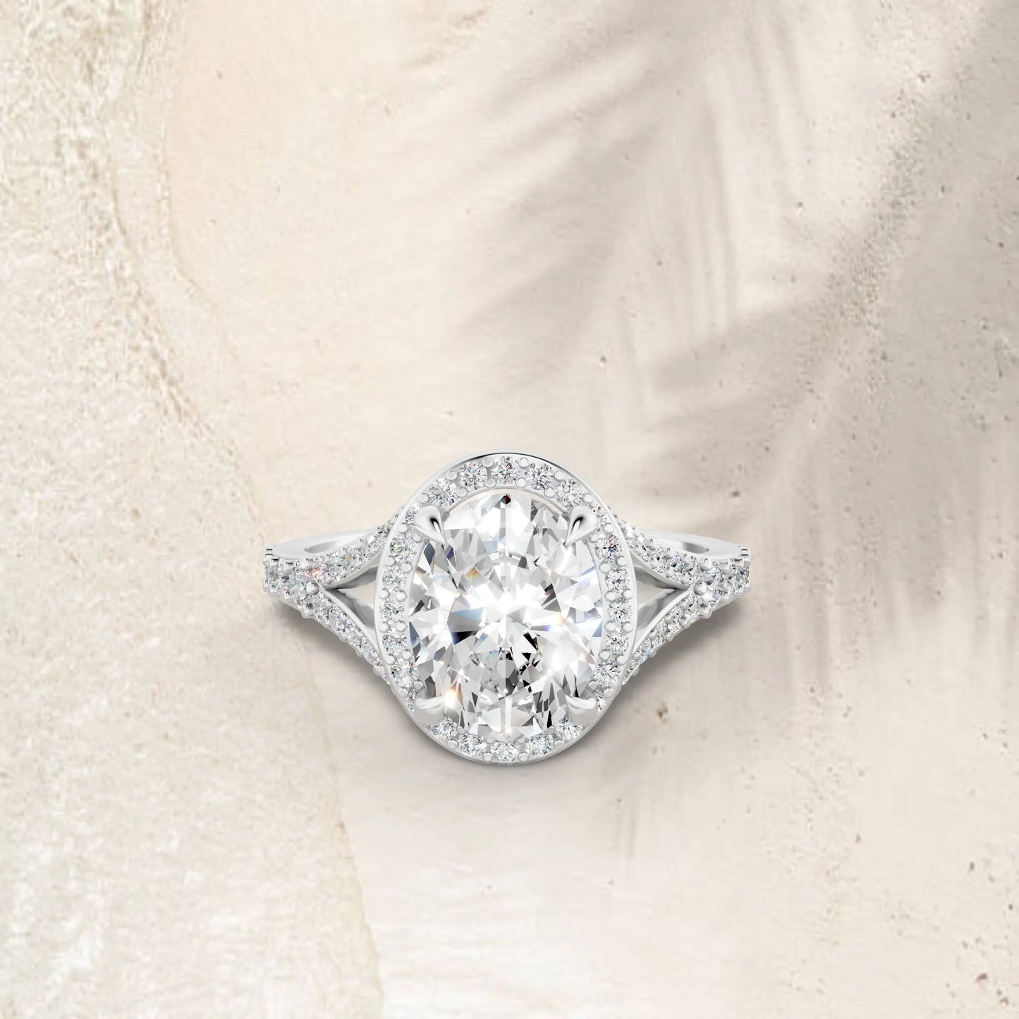 14K Gold Oval Cut Diamond Split Shank Halo Engagement Ring