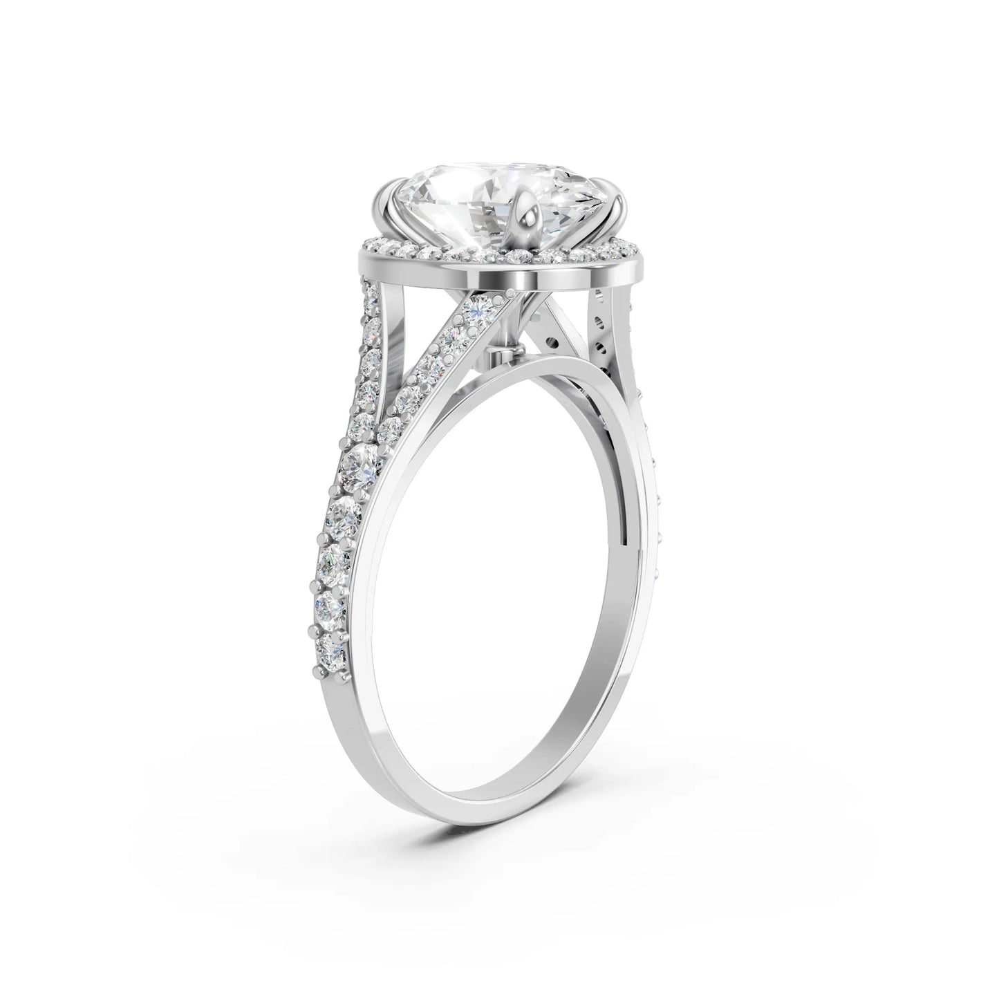14K Gold Oval Cut Diamond Split Shank Halo Engagement Ring