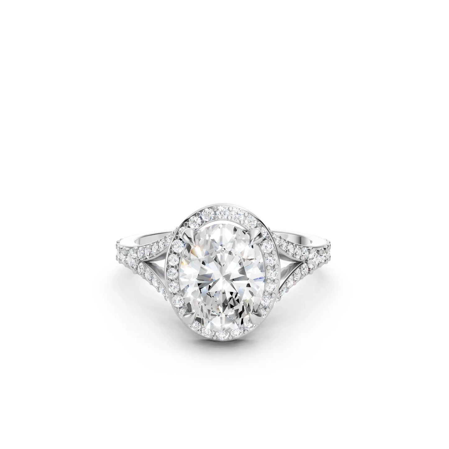 14K Gold Oval Cut Diamond Split Shank Halo Engagement Ring