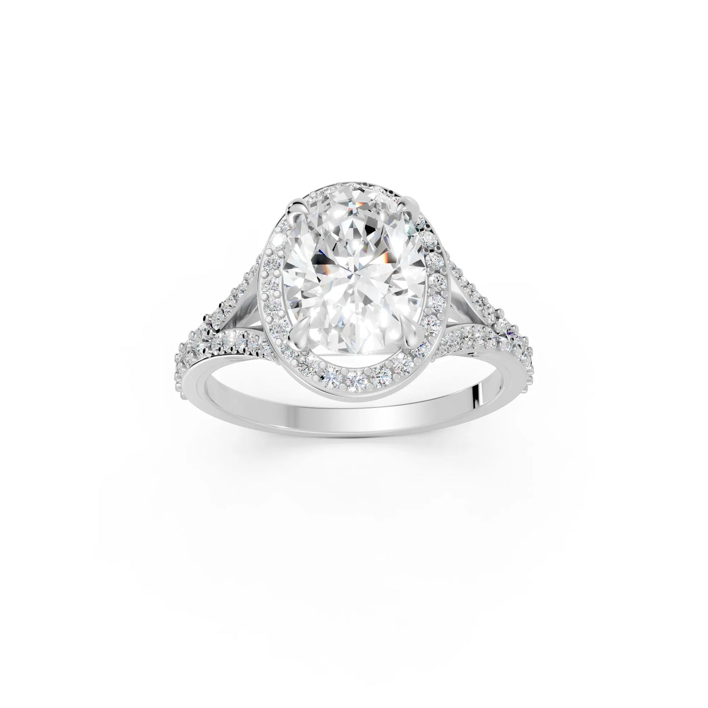14K Gold Oval Cut Diamond Split Shank Halo Engagement Ring