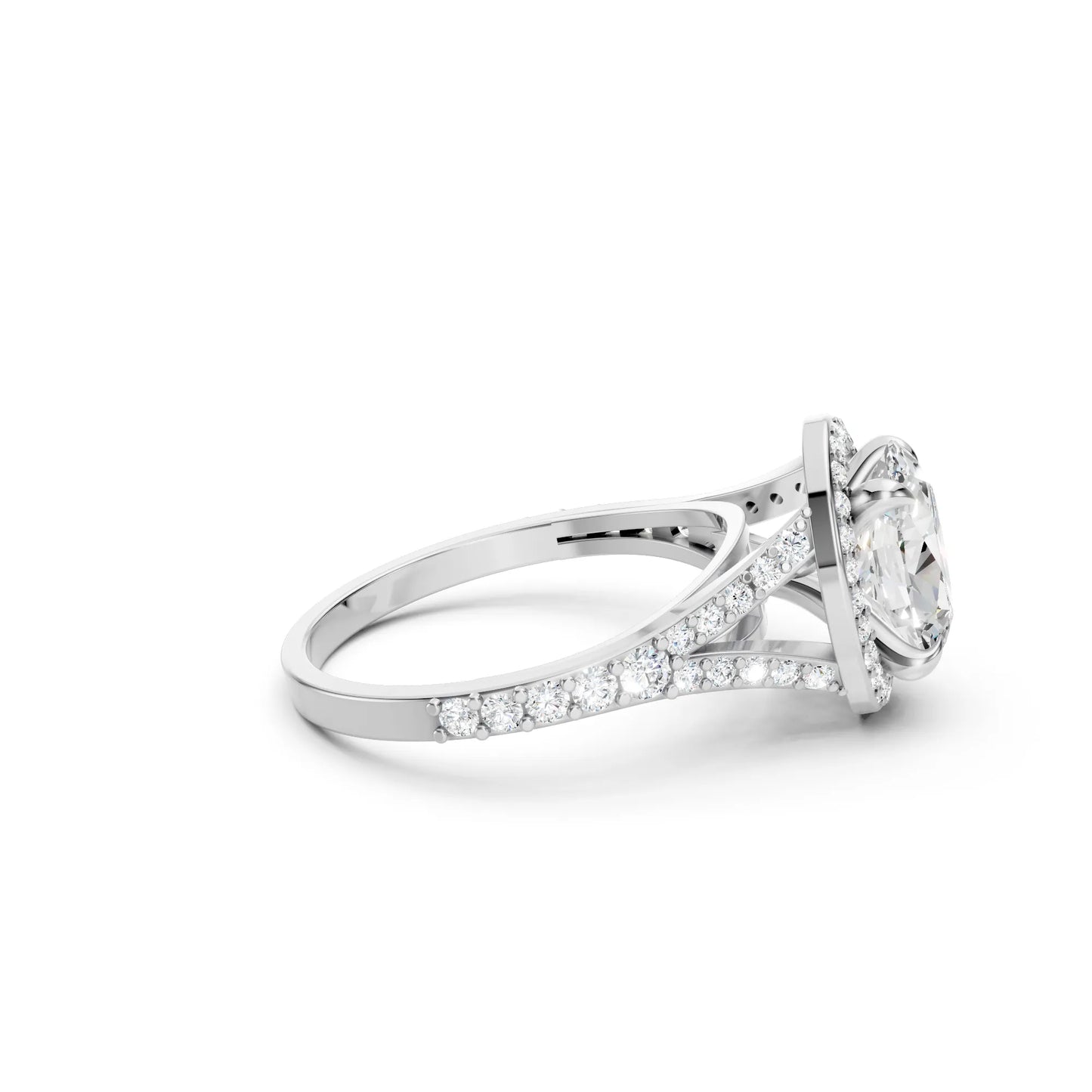 14K Gold Oval Cut Diamond Split Shank Halo Engagement Ring