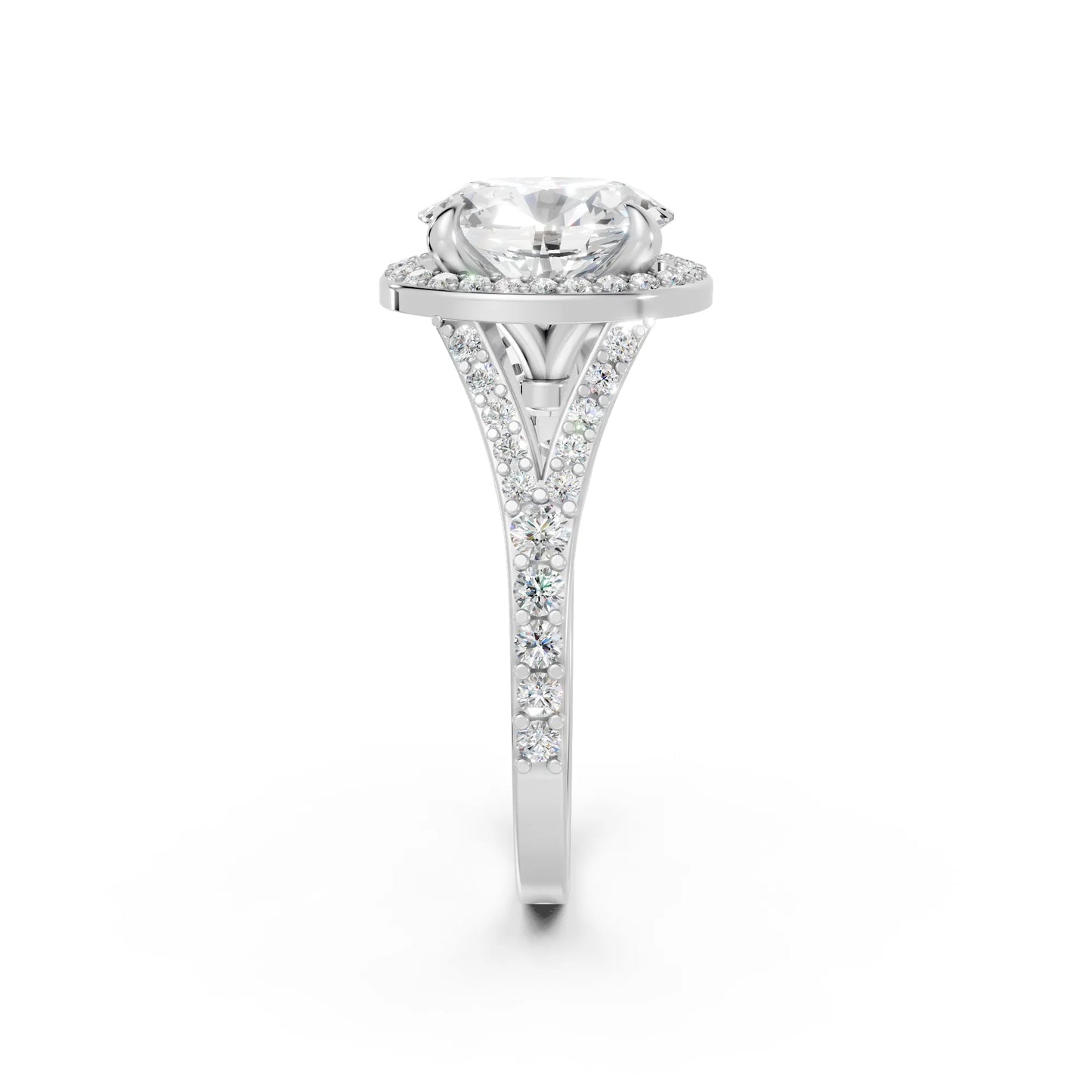 14K Gold Oval Cut Diamond Split Shank Halo Engagement Ring