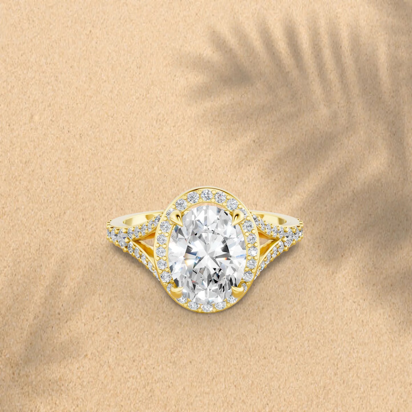 14K Gold Oval Cut Diamond Split Shank Halo Engagement Ring