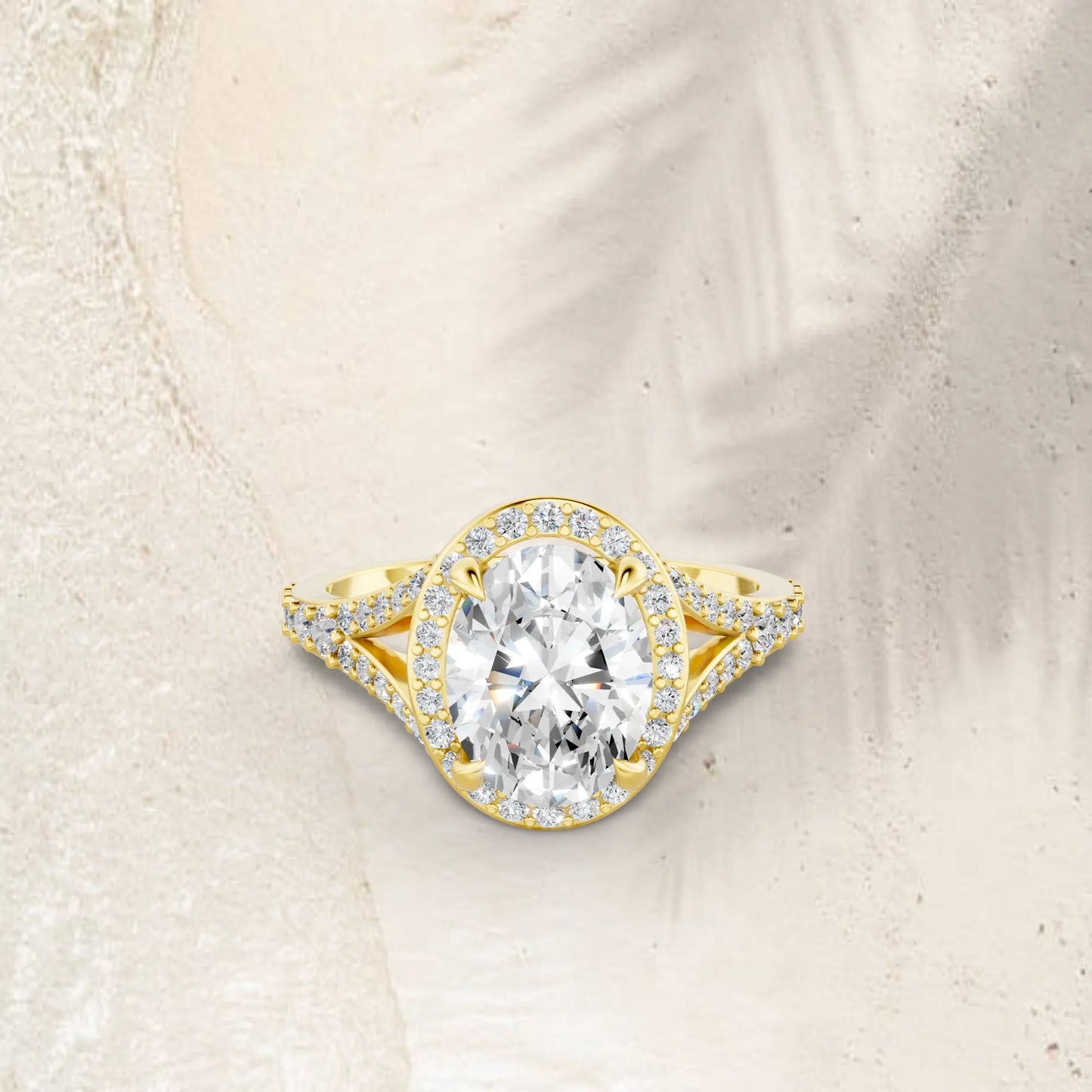 14K Gold Oval Cut Diamond Split Shank Halo Engagement Ring