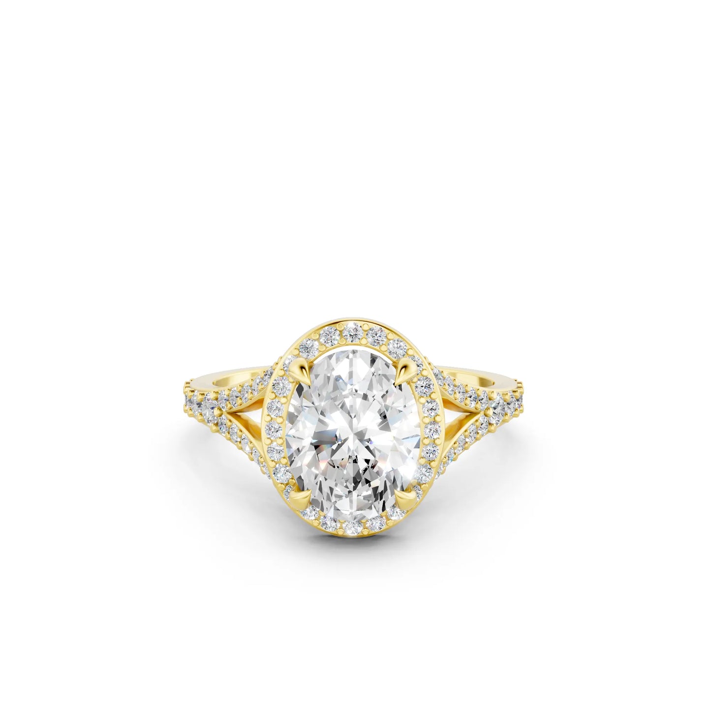 14K Gold Oval Cut Diamond Split Shank Halo Engagement Ring