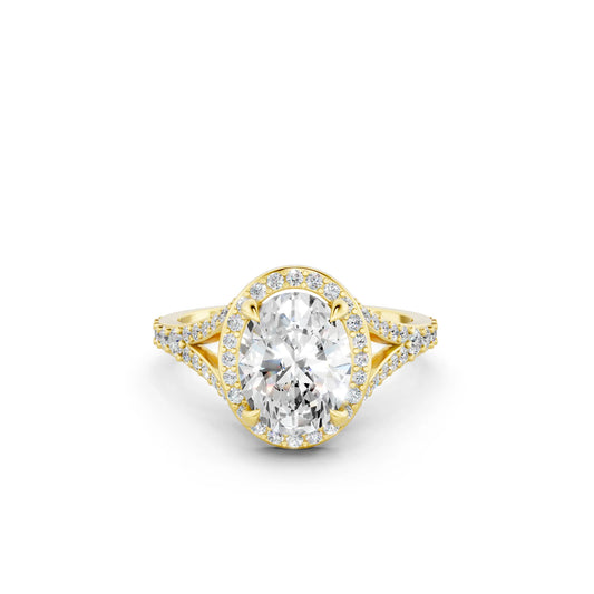 14K Gold Oval Cut Diamond Split Shank Halo Engagement Ring