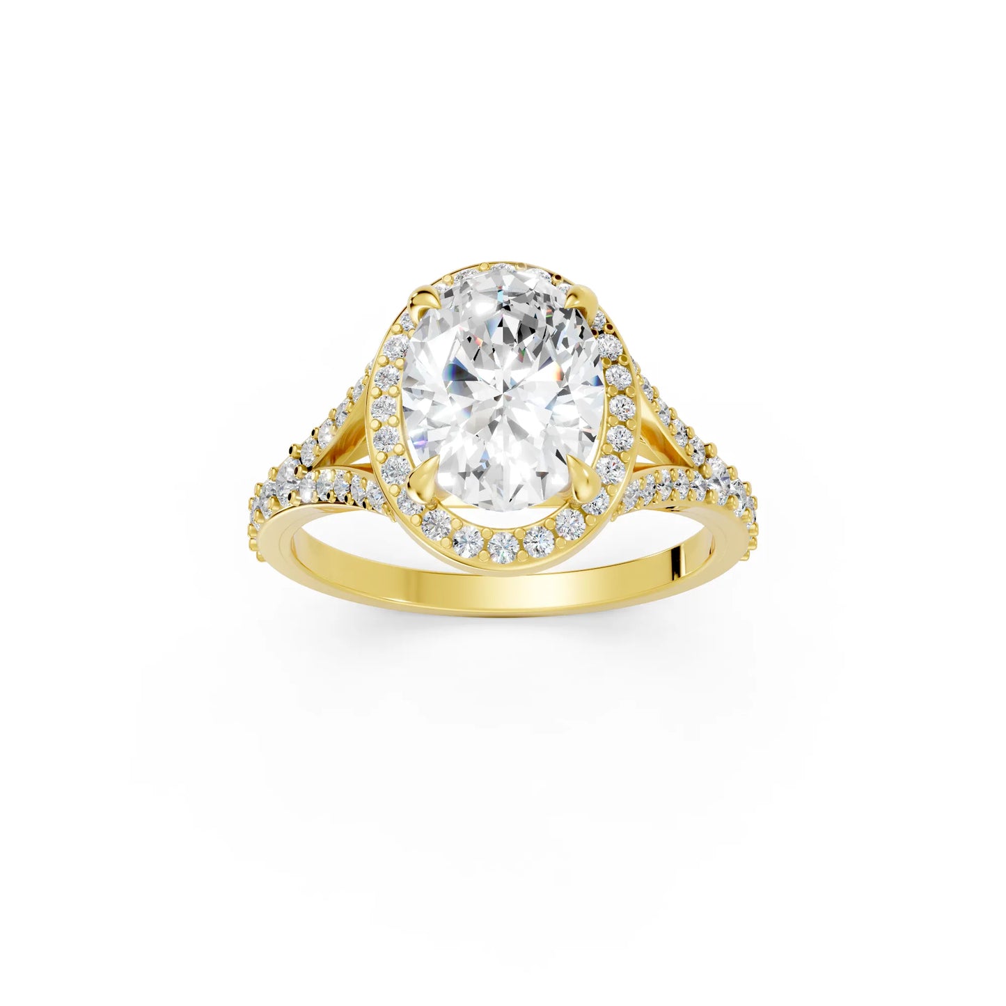 14K Gold Oval Cut Diamond Split Shank Halo Engagement Ring