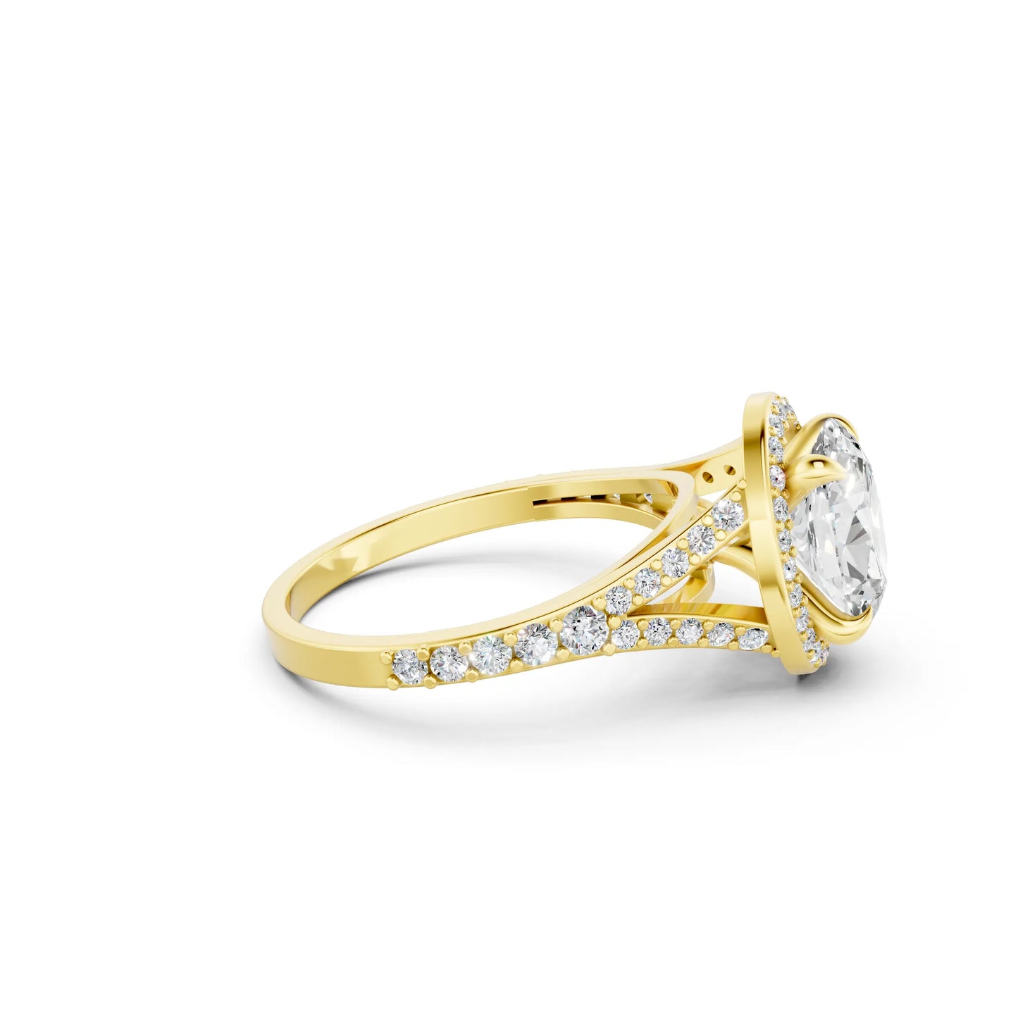 14K Gold Oval Cut Diamond Split Shank Halo Engagement Ring