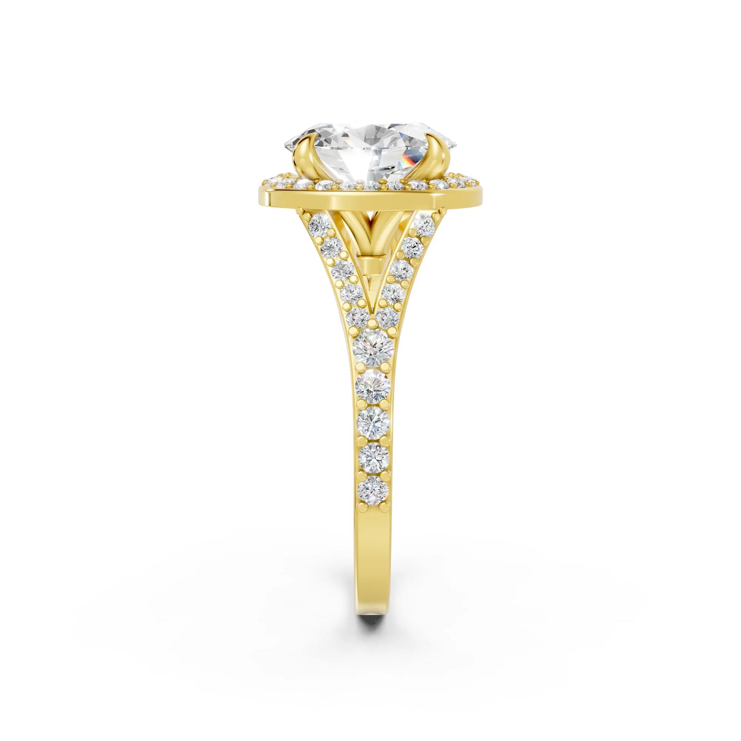 14K Gold Oval Cut Diamond Split Shank Halo Engagement Ring