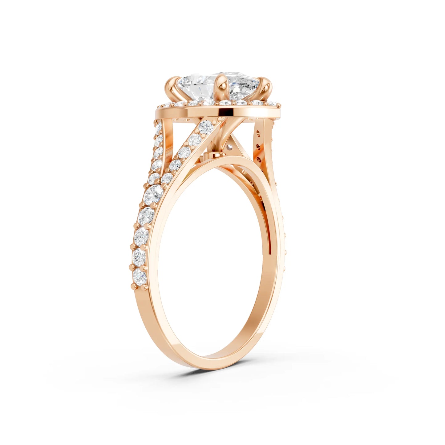 14K Gold Pear Cut Diamond Split Shank Halo Engagement Ring