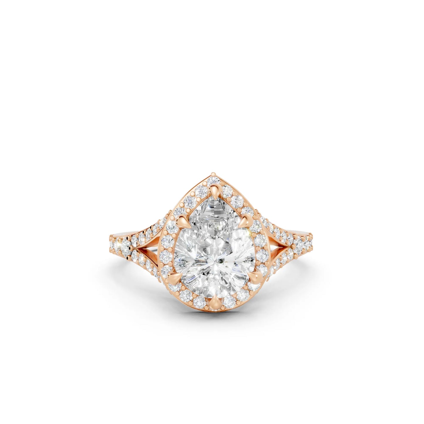 14K Gold Pear Cut Diamond Split Shank Halo Engagement Ring