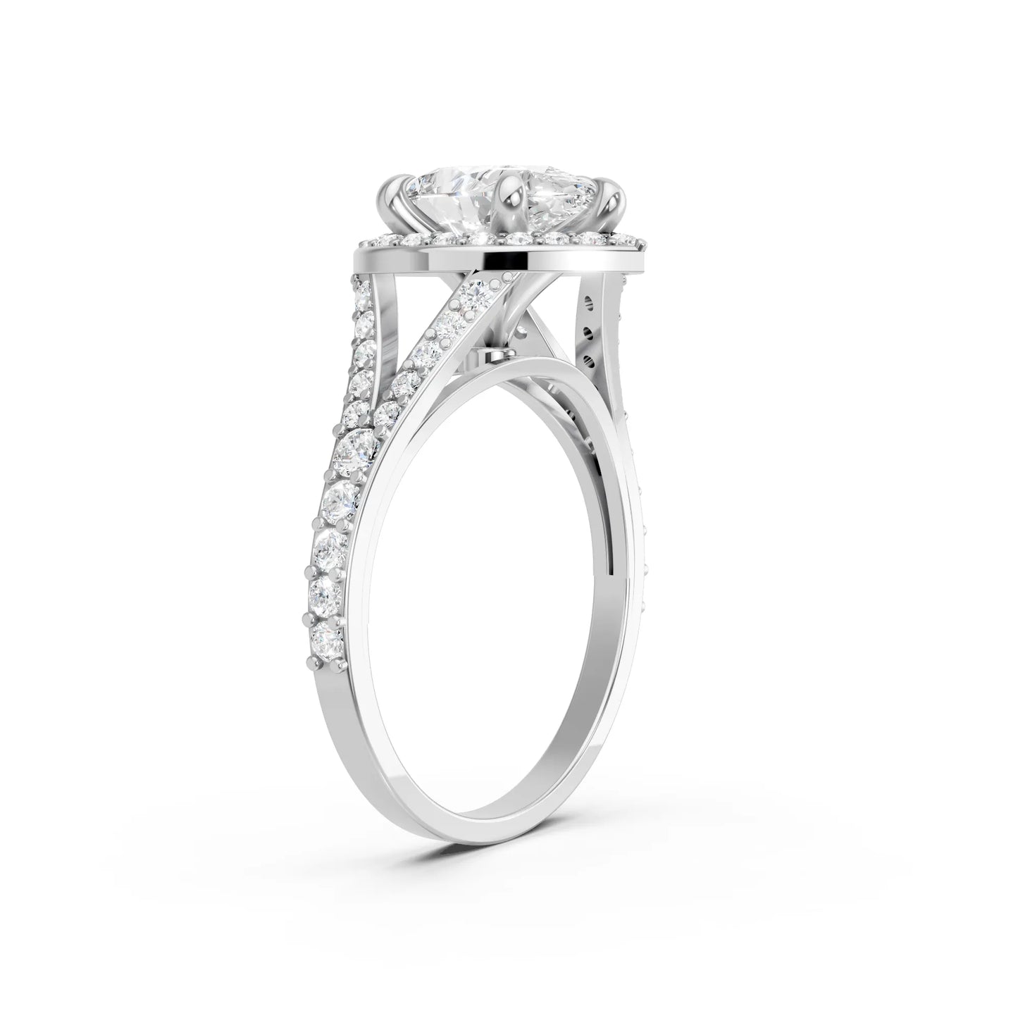 14K Gold Pear Cut Diamond Split Shank Halo Engagement Ring