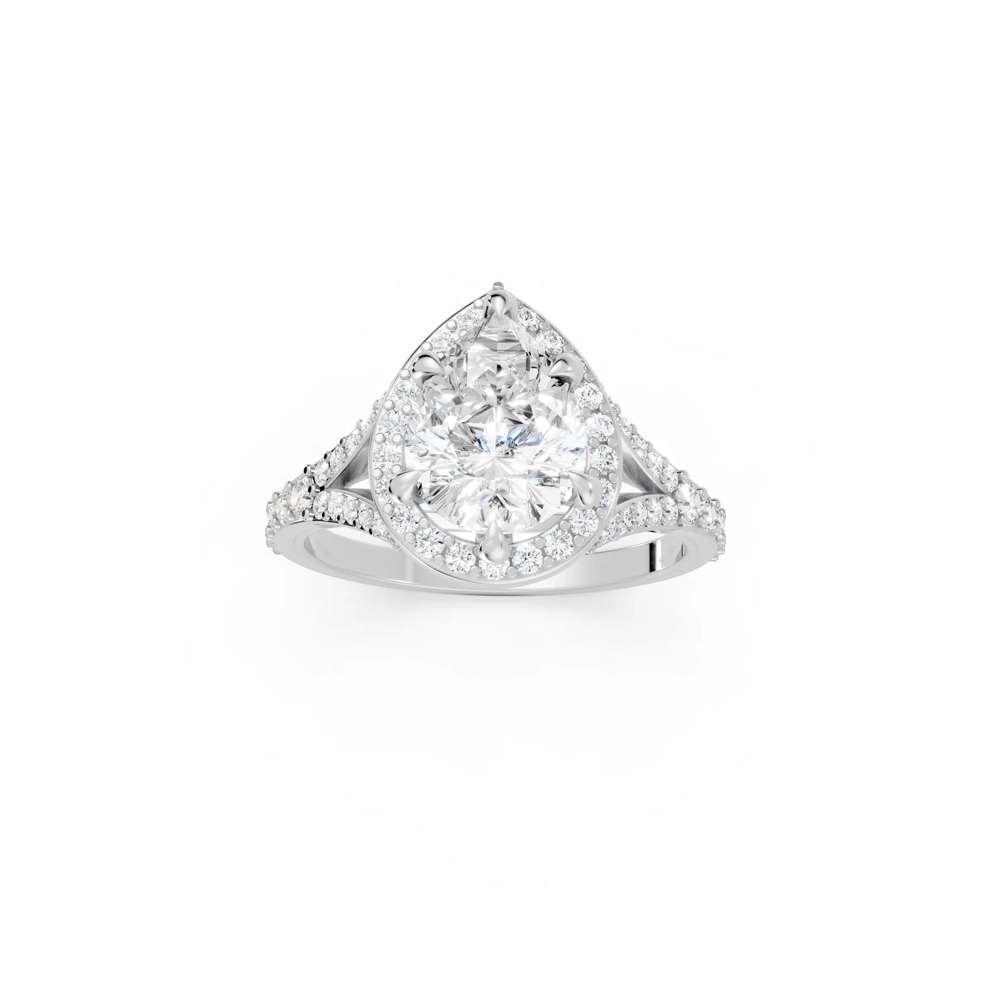 14K Gold Pear Cut Diamond Split Shank Halo Engagement Ring