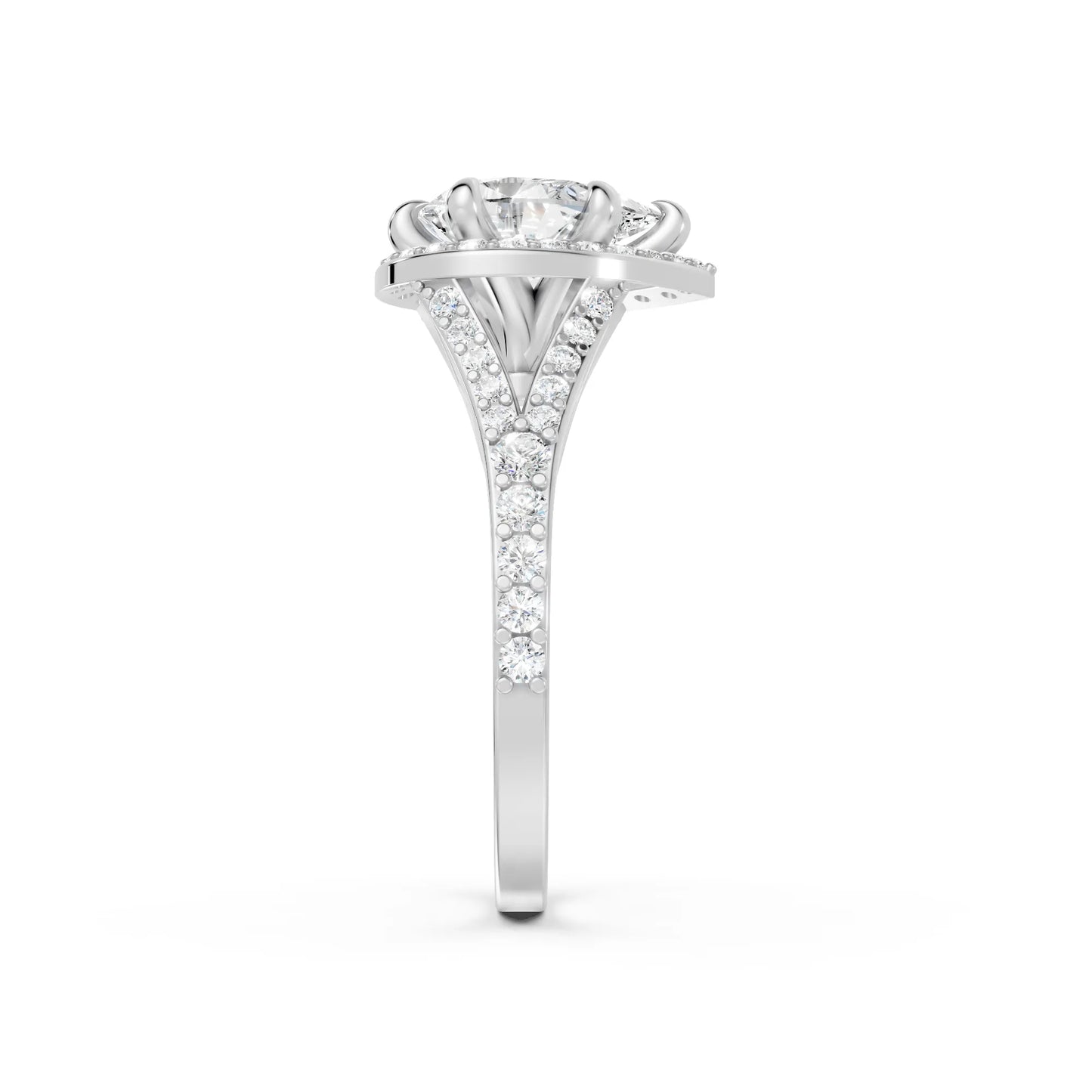 14K Gold Pear Cut Diamond Split Shank Halo Engagement Ring