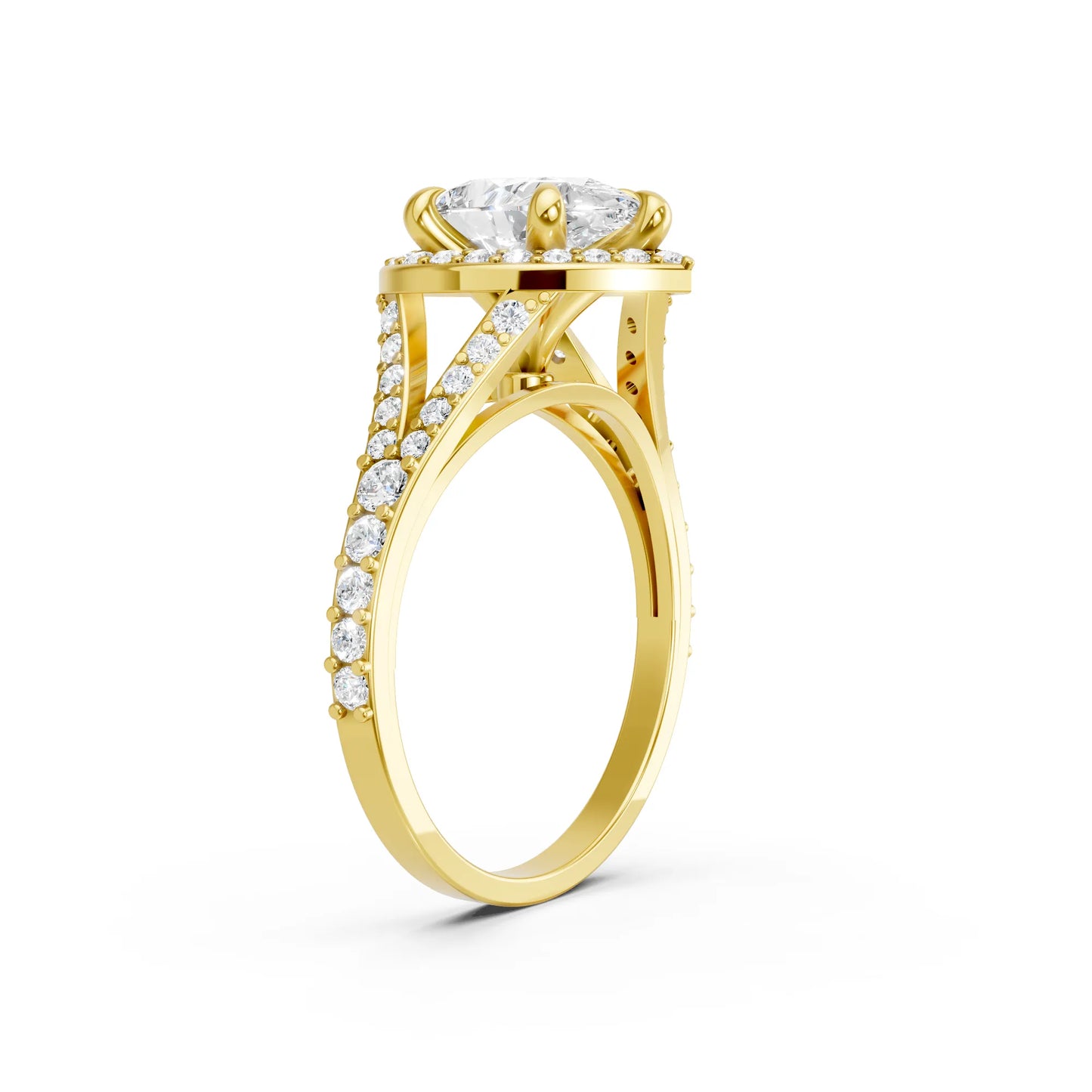 14K Gold Pear Cut Diamond Split Shank Halo Engagement Ring