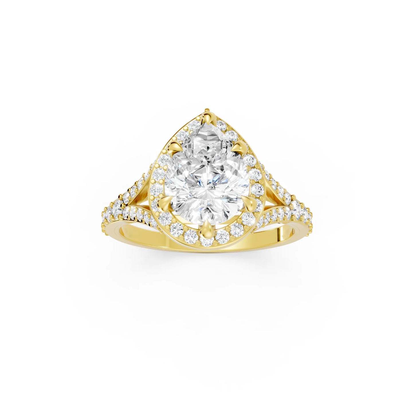 14K Gold Pear Cut Diamond Split Shank Halo Engagement Ring