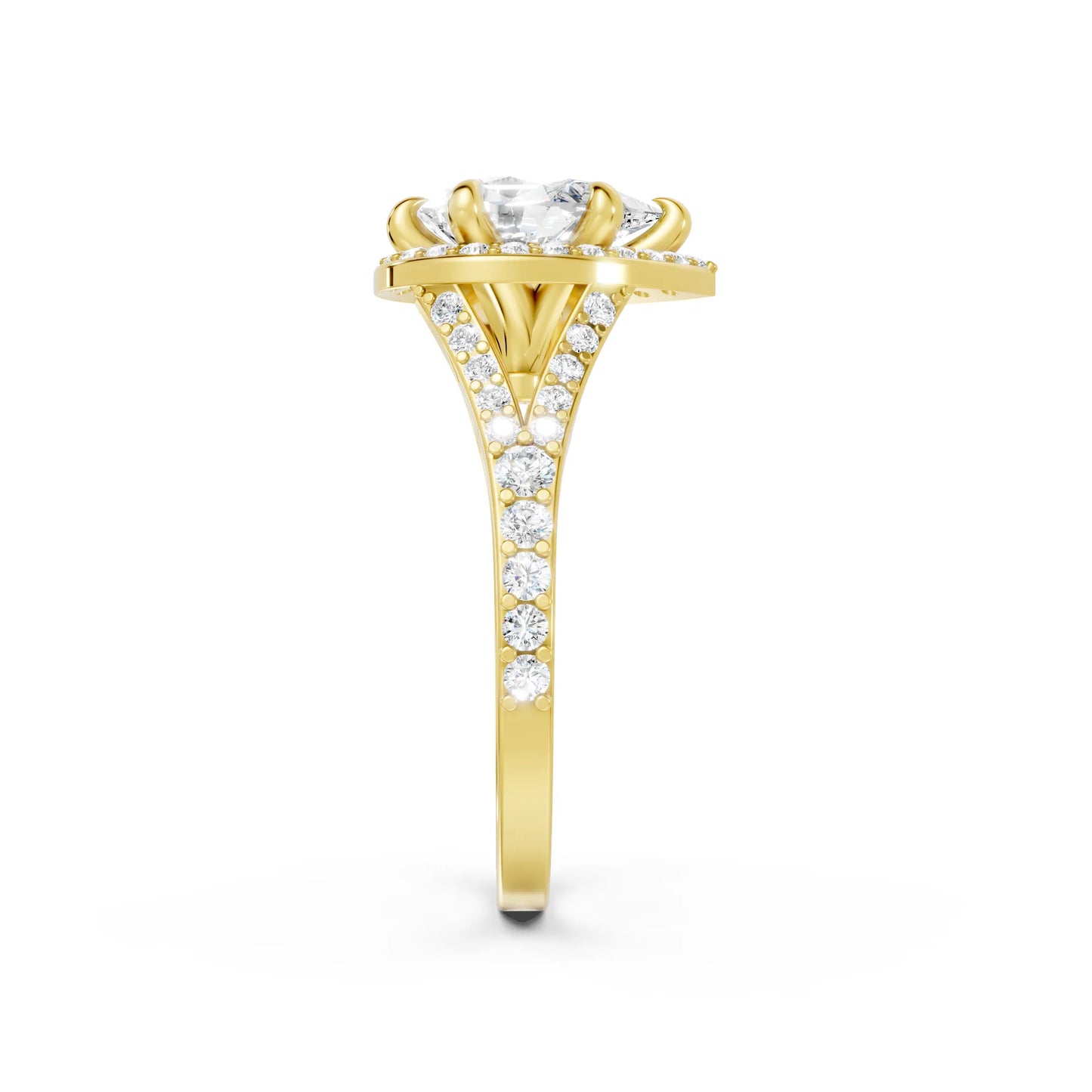 14K Gold Pear Cut Diamond Split Shank Halo Engagement Ring